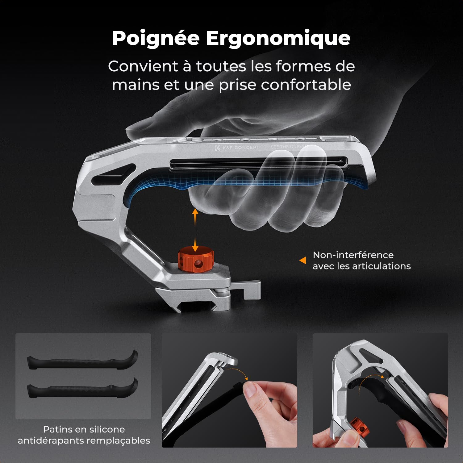 K&F CONCEPT Poignée Supérieure Métal avec Système Rail NATO et Arri 3/8"-16 Cold Shoe Vis 1/4" Capacité de Charge Jusqu'à 10 kg Ergonomique Solide pour Caméra Appareil Photo