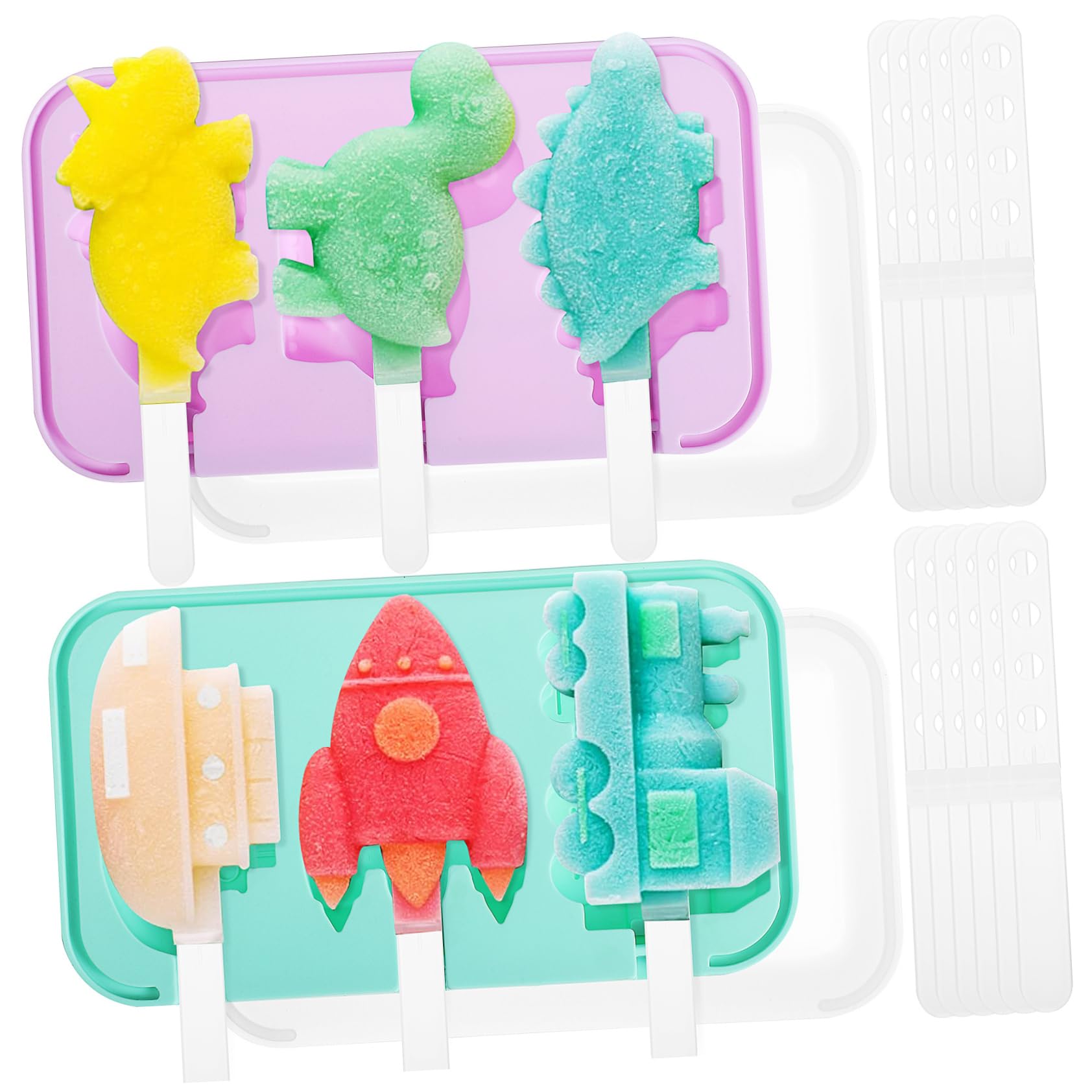 Moule à Glace Silicone Réutilisable 2 Pièces avec Couvercle et Poignée pour Camping, Design Créatif Animaux et Véhicules, Surface Lisse Soi-même