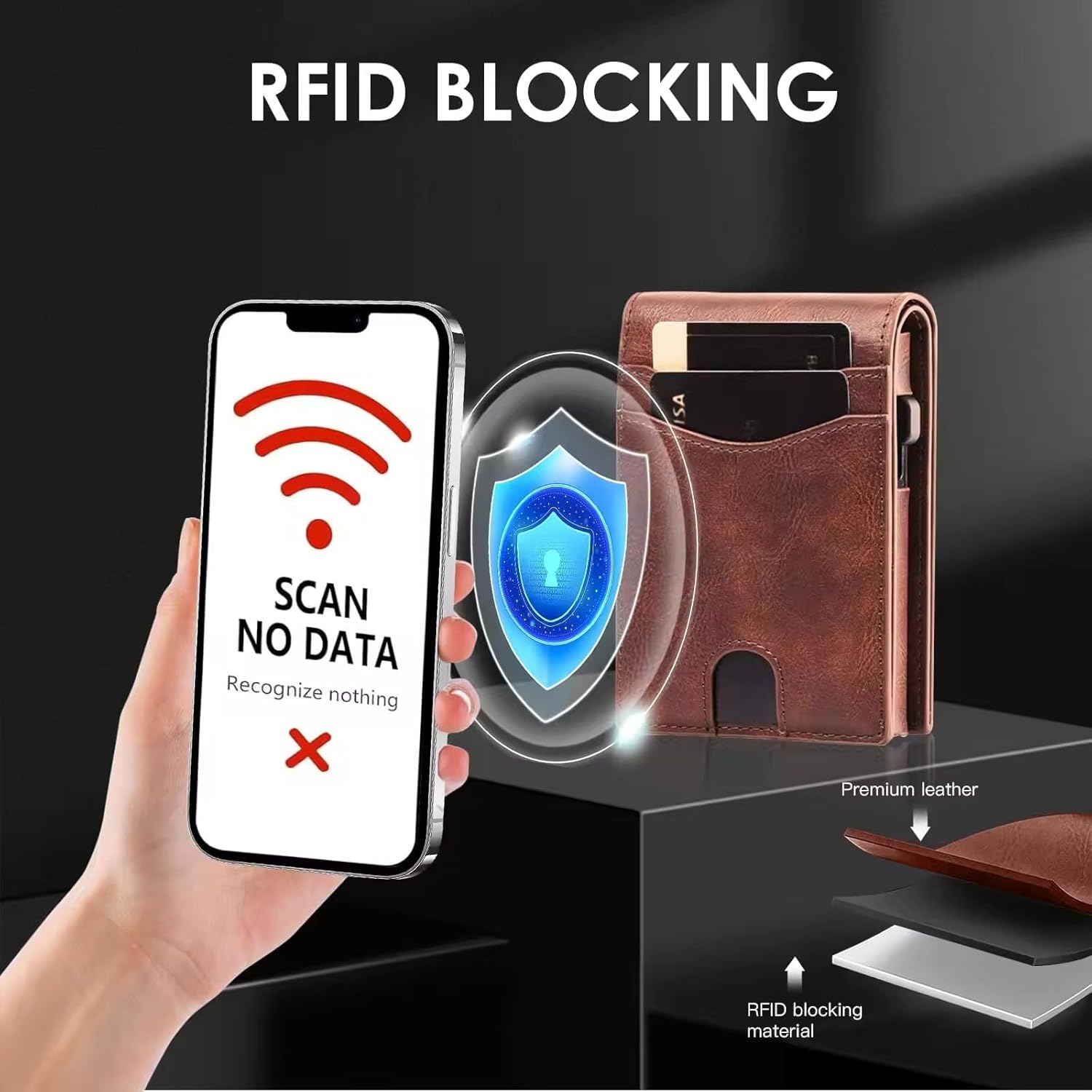 Automatic Pop Up Card Holder RFID Blocking Metal Wallet Slim Leather Credit Card Case for Men Gift Magnetic Separator