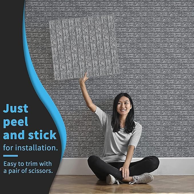 Self-Adhesive Waterproof PE Foam 3D Wall Panels Wallpaper Sticker for Office, Living Room, and Home Decoration Wallpaper for Wall (Grey Brick) - Image 7