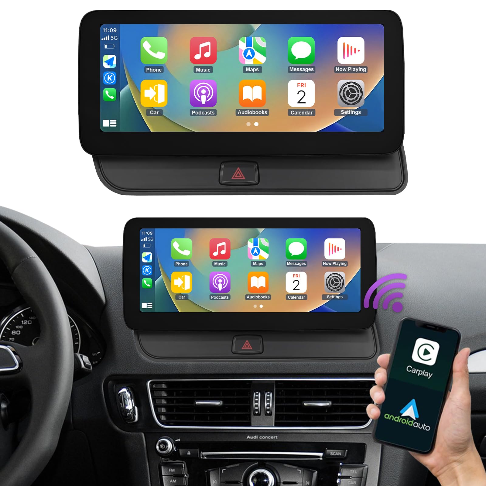 NINETOM 12.3 inch Touchscreen Wireless CarPlay Android Auto Multimedia Car Radio Receiver Compatible with Audi Q5 with MMI 2G System (2009-2017)