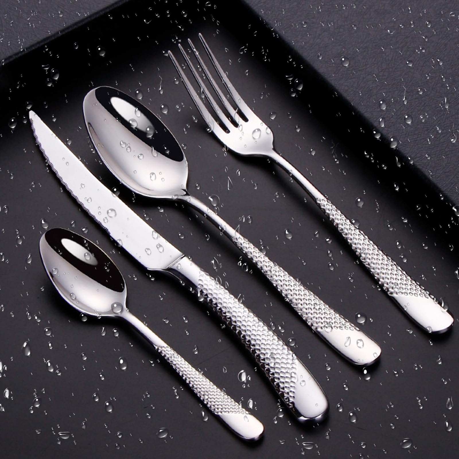 Besteckset Besteck Set, Hochglanzpoliertes Aus Edelstahl 18/10, Inklusive Messer, Gabel, Löffel Essgeschirr Für Zuhause, Hotel, Restaurant, Neues Haus (Silber,24pcs)