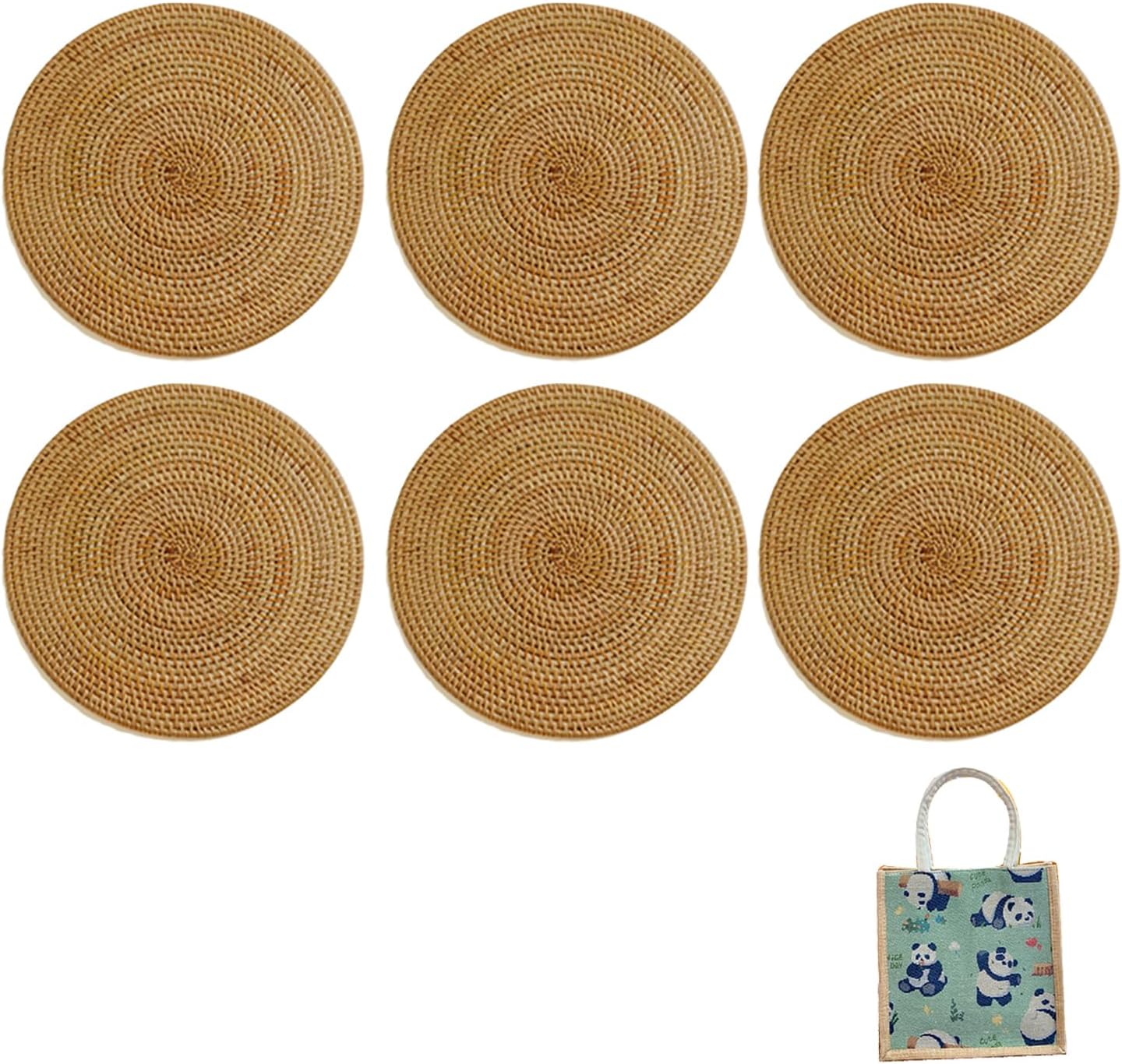 6Pcs Rattan Weave Coasters, Hand-Made Crafts, Coasters for Drinks Coffee Table, for Kitchen Dining Room Home Decoration Holiday Housewarming Gifts (Round Storage Basket,Φ13cm/5.1in)