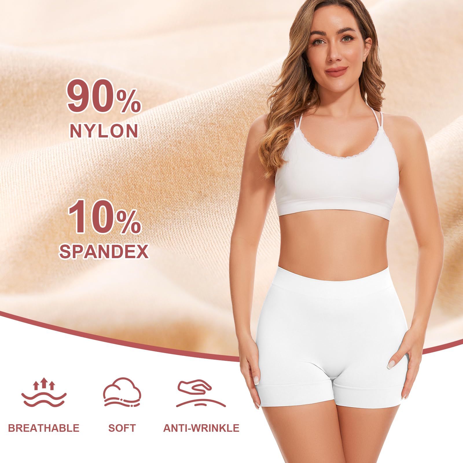 Pantalones cortos para mujer debajo de los vestidos, pantalones cortos antirozaduras, pantalones cortos de yoga, pantalones cortos de motociclista, negro, blanco (Black White Nude), Grande 4