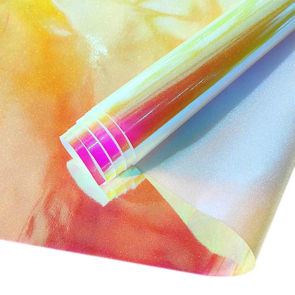 XHT Holographic PVC Vinyl 30x135cm Iridescent Glitter Transluscent Frosted Glossy Surface Waterproof Film for Cosplay DIY Sewing Crafts (White)