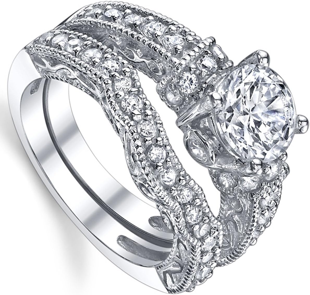 Metal Masters 1.25 Carat Solid Sterling Silver Wedding Engagement Ring Set, Bridal Ring, with Cubic Zirconia CZ Sizes 4 to11