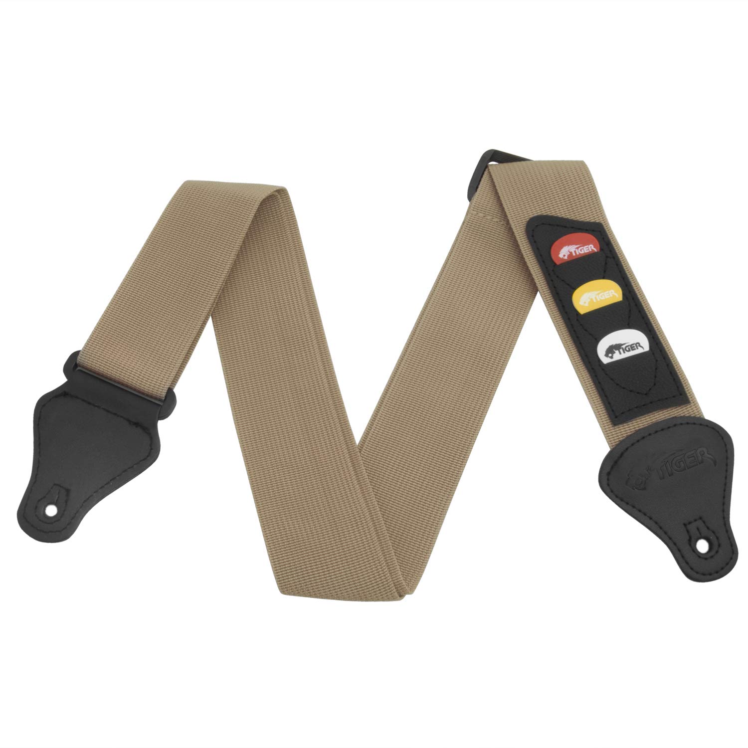 Tiger STP5-TW Guitar Strap with Pick Holders and Picks - for Classical, Electric, Bass and Acoustic Guitars - Tweed