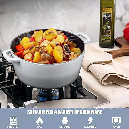 Horno holandés de hierro fundido esmaltado de 55 cuartos de galón olla holandesa esmaltada 2 en 1 con tapa de sartén para parrilla estufa inducción