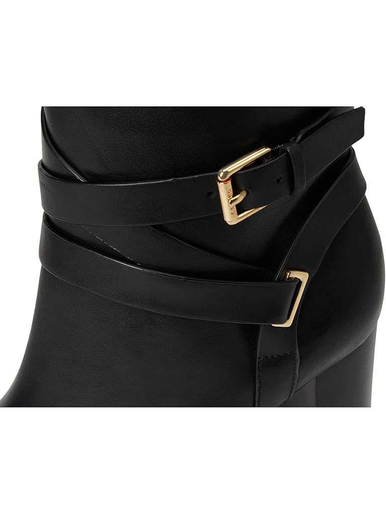 Black Lauren Ralph Lauren Collins Burnished Leather Bootie Heel