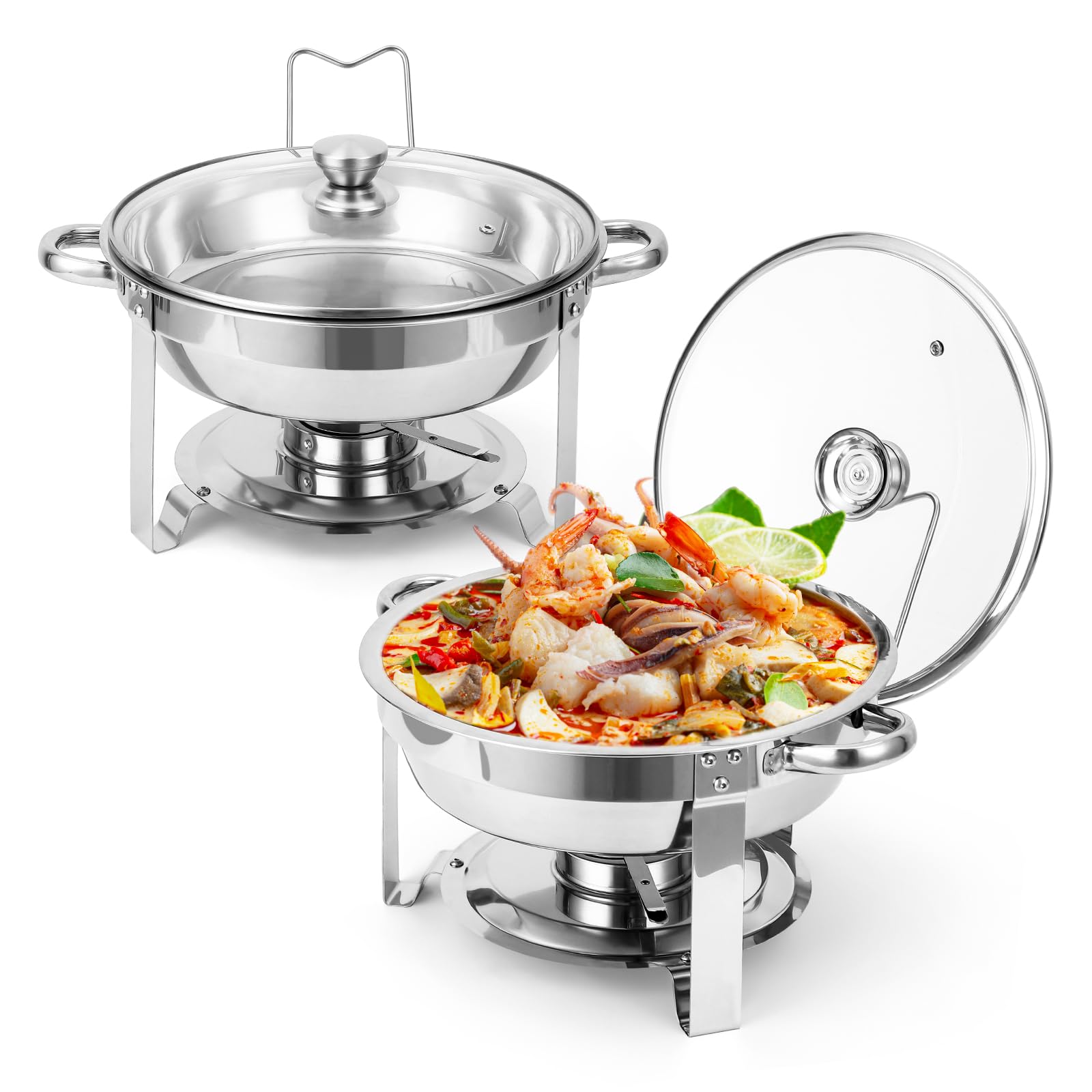 IDEALHOUSE Chafing Dish Set 5L, Edelstahl Buffet Warmhaltebehälter | 5L Edelstahl Chafing Dish mit Glasdeckel, Warmhaltebehälter für Buffet, Catering, Partys, Hochzeiten und Bankette