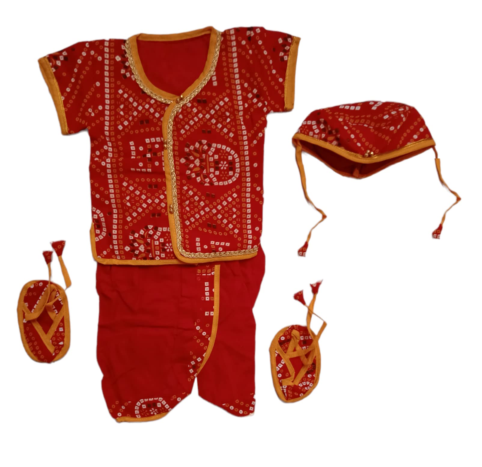 Lappu Cotton Newborn Baby Boys & Baby Girls Uniex Jamna Solid Dress | Baby Jamna Suit Set For Newborn Baby 0-3 Months (Red)-image-2