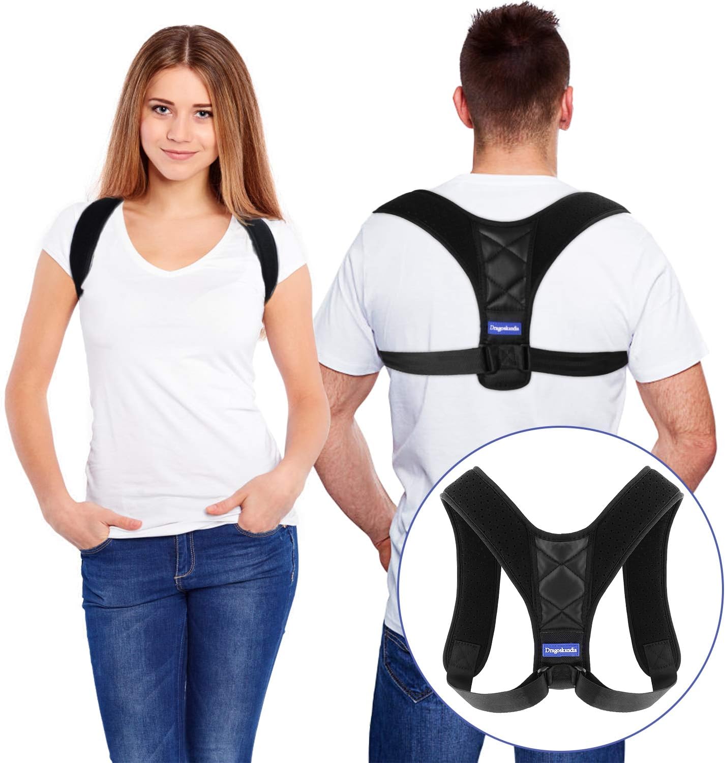 Dragoskandia Posture Corrector for Men Women Under Clothes PC100 Adjustable Physical Therapy Posture Brace Spinal Support for Back, Shoulder and Neck Pain Relief