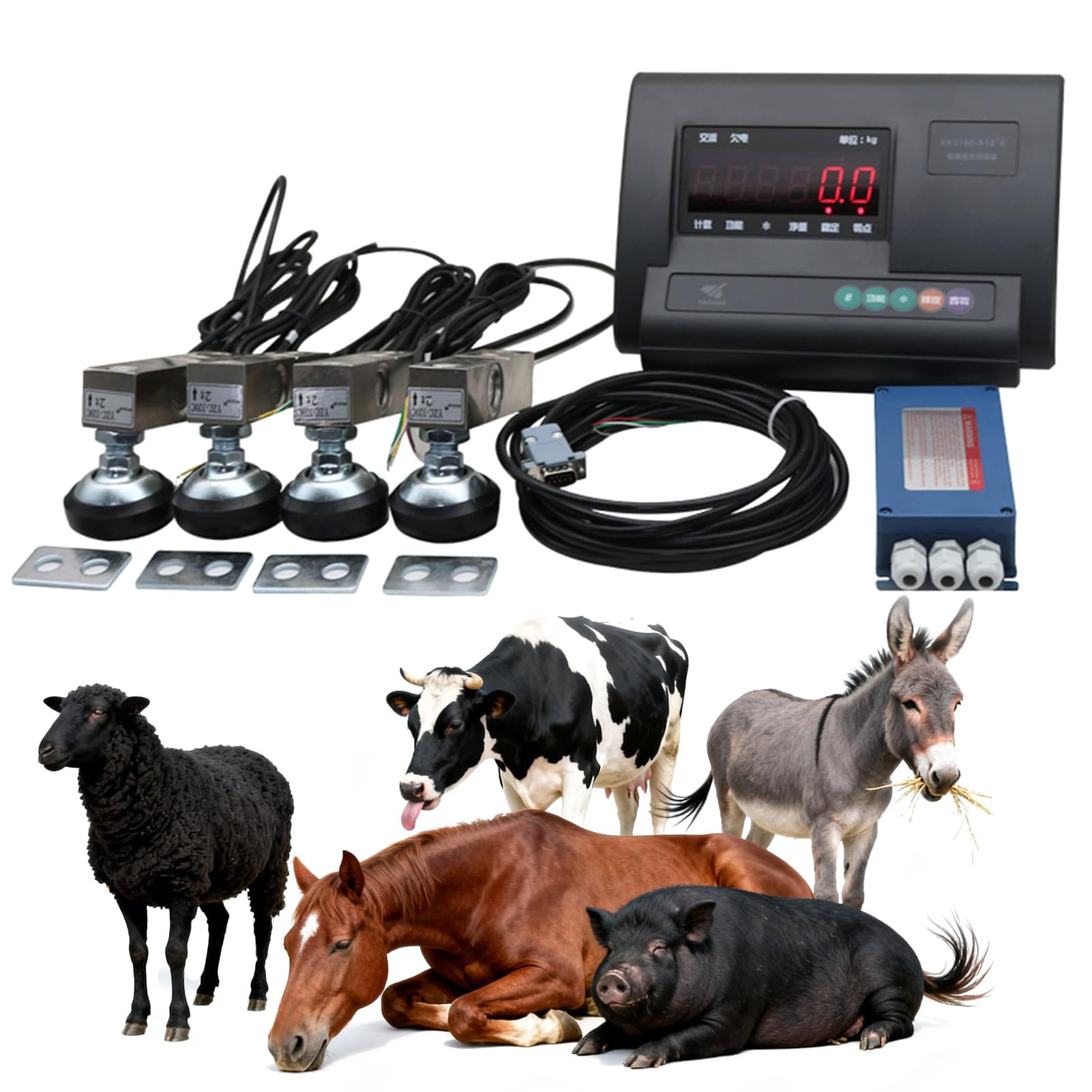 Stahlträger-Druckwaagen-Bodenwaagen-Set (1000–5000 kg), Viehwaagen-Set for Rinder, Ziegen, Schweine, Pferde und Schafe mit Gewichtsanzeige(2000KG)