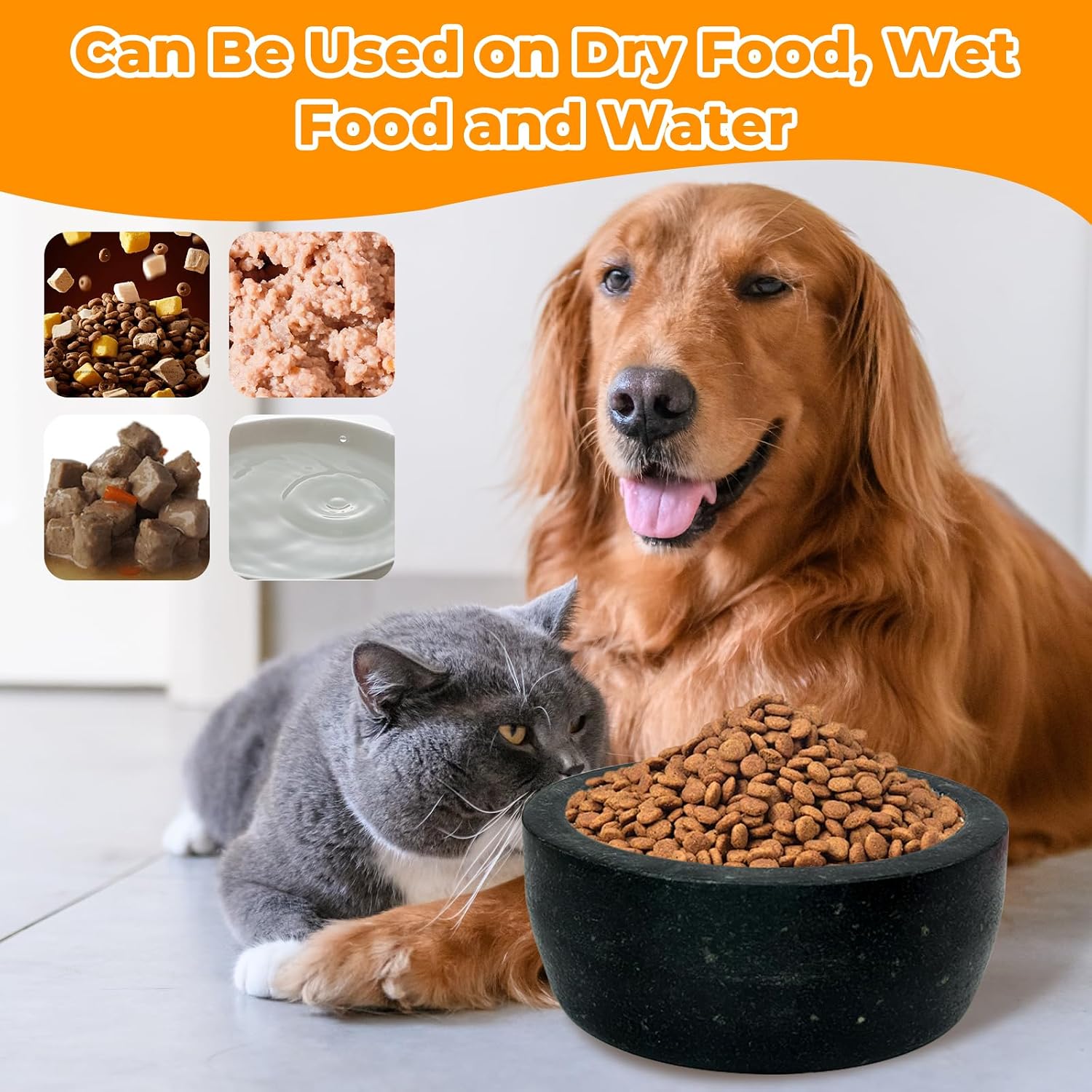 Marble Pet Bowl,Non-Tipping Heavy Dogs Food Bowl,Heavy Dog Bowl That Won't Move,Heavy Cat Water Bowl,Weighted Water Bowl for Dogs Cats,Holds 6 Cups(Grey) (Large)