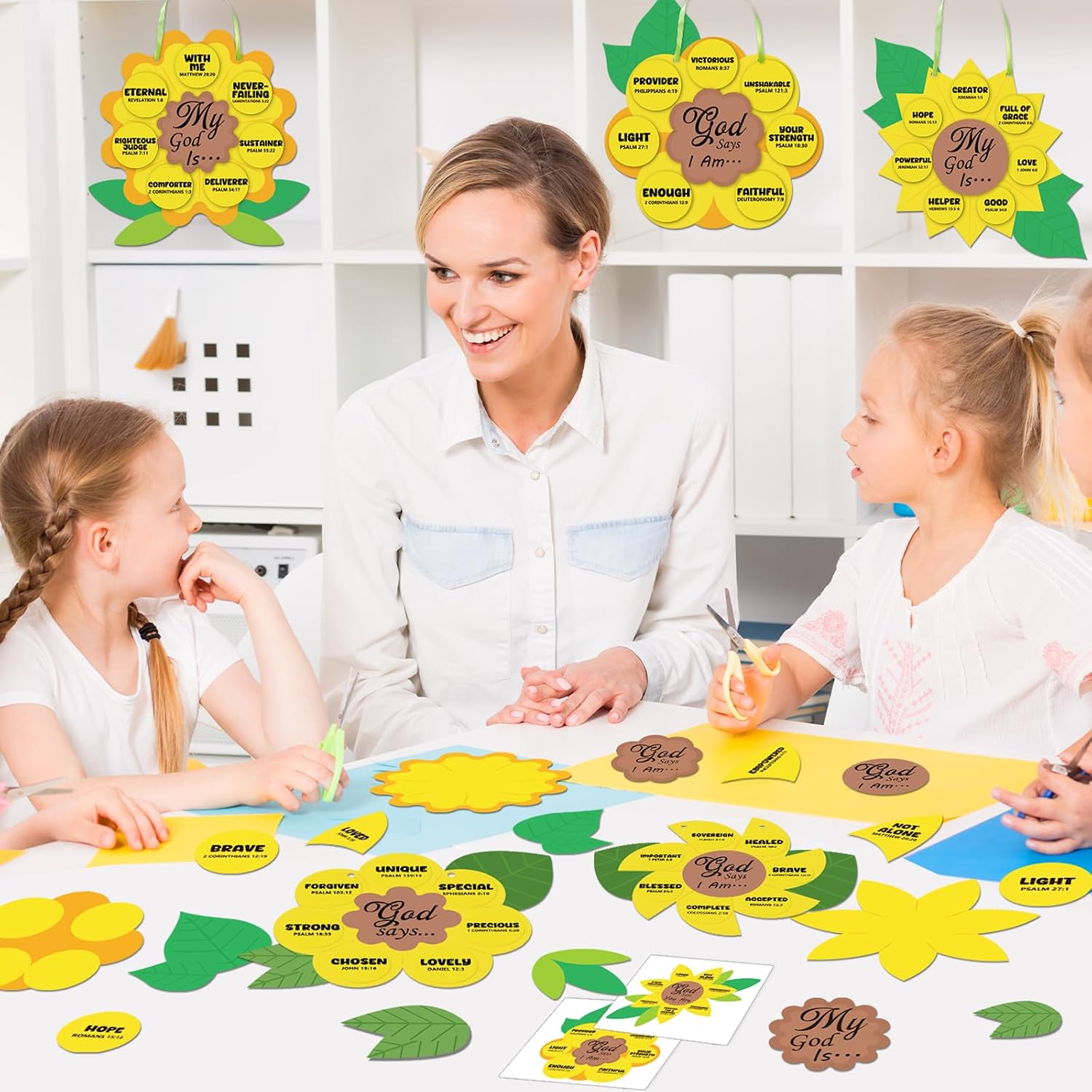 EggSun 36 Sets Christian Sunflower Craft Kit for Kids, Sunday School & VBS Activities, “God Says I Am” Bible Verse DIY Craft, Church Classroom Easter Homeschool Supplies