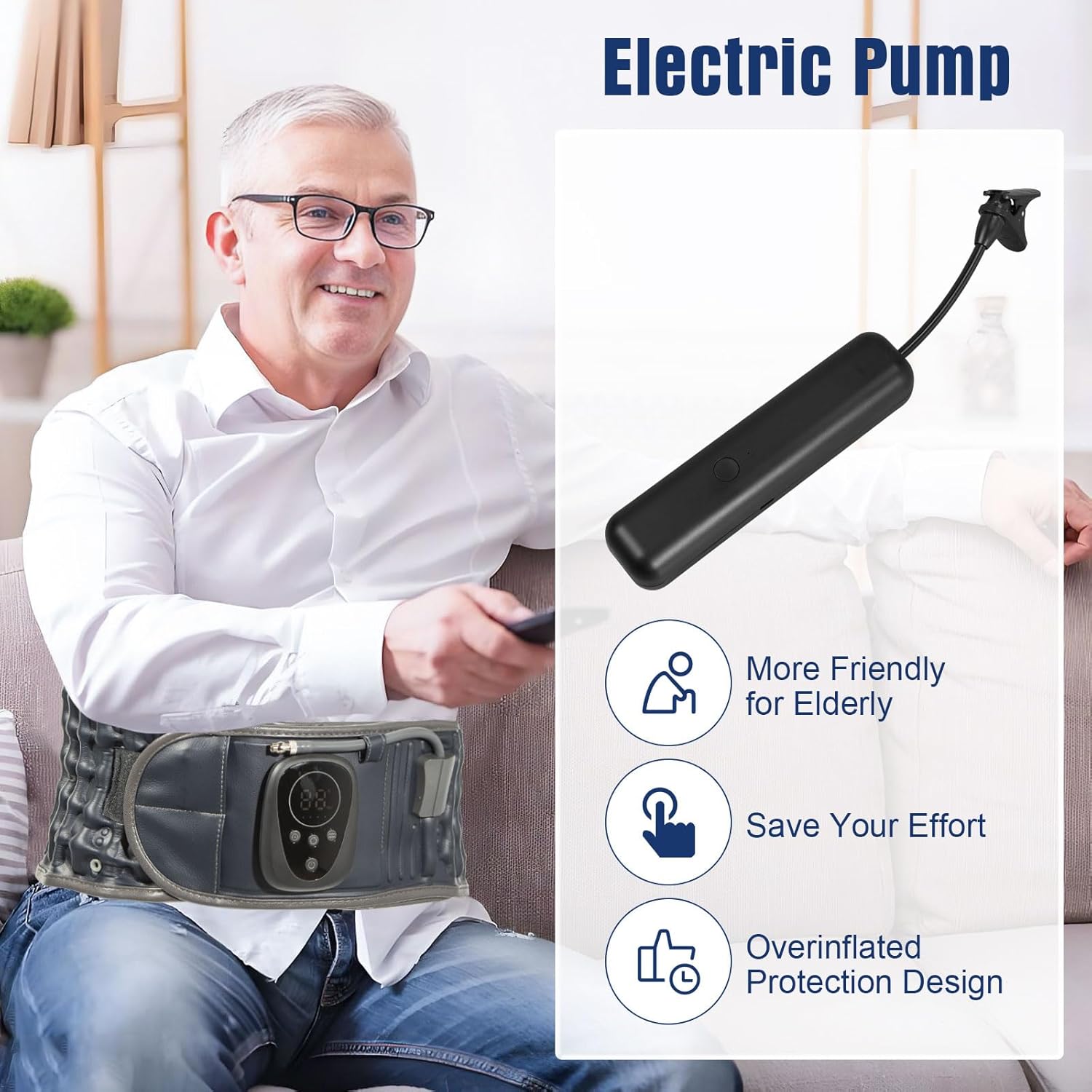 HONGJING Red Light Decompression Belt with Electric Pump for Lower Back Pain Relief, Cordless Heated Back Brace Inflatable Lumbar Support, One Size Fits 29-49 Waist