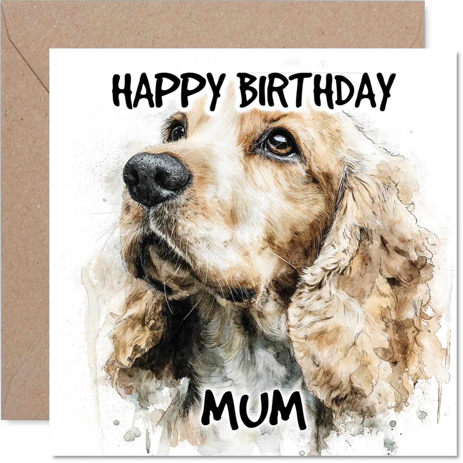 Mum Birthday Card - Cocker Spaniel - Happy Birthday Card for Mum from Son Daughter, 145mm Dog Breeds Bday Greeting Cards