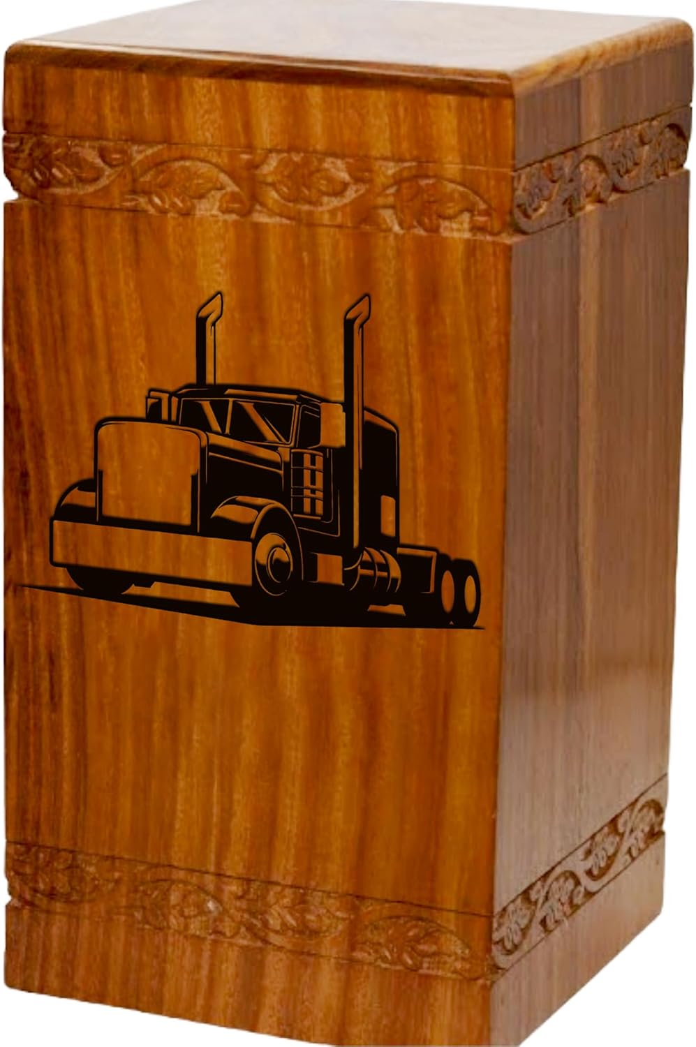 Wooden Cremation Urn, Large Size Human Funeral Urn with Personalization (Truck)