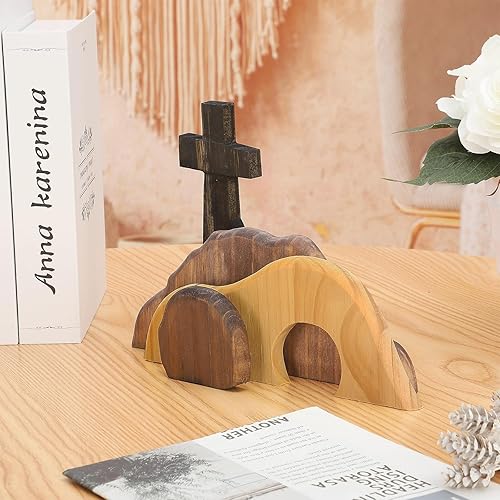 Miniatura 7 de BEIJIALY Juego de escena de resurrección de Pascua, decoraciones de madera de Pascua, la tumba vacía, escena de Pascua y cruz, decoración de Pascua