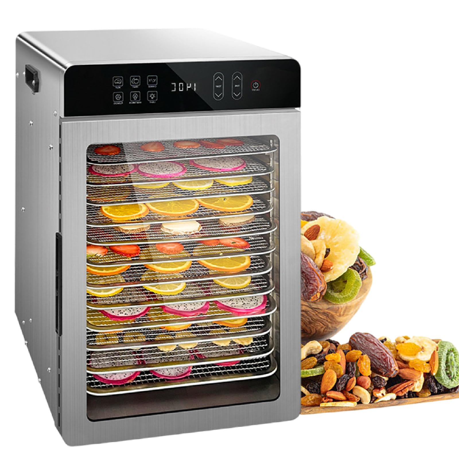 Macchina Disidratatrice Alimentare - 12 Vassoi 12 * 11,4 Pollici, Temperatura Regolabile, Controlli Touchscreen Disidratatore per Jerky, Erbe, Frutta, Verdura, Snack Essiccati 110V