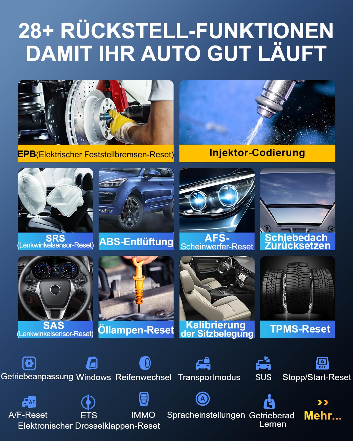 OBD2 Diagnosegerät, MUCAR VO7 Auto Diagnosegerät Mit Volle Systemdiagnose + 28 Reset-Funktion, Auto Auslesegerät Für ECU-Kodierung/BI Direktionale Steuerung, Lebenslange kostenlose Aktualisierungen
