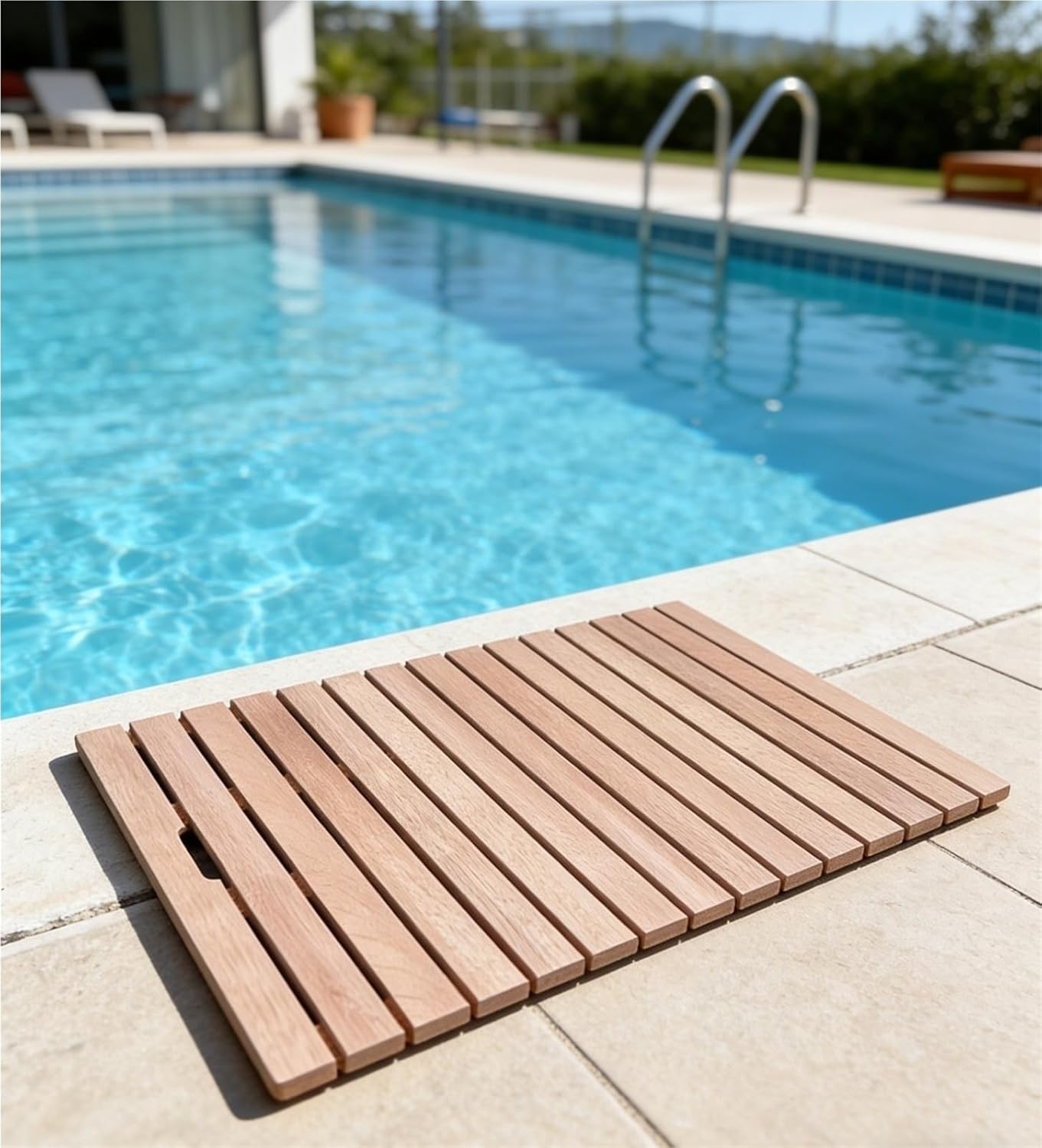 20 24 28 30 34 38 40 44 Inch Length Customizable Solid Teak Wood Shower Mat, Large Small Square Bath Mat with Anti-Slip Foot & Handle Hole for Shower, Bathtub, Pool(32x32in(81x81cm))