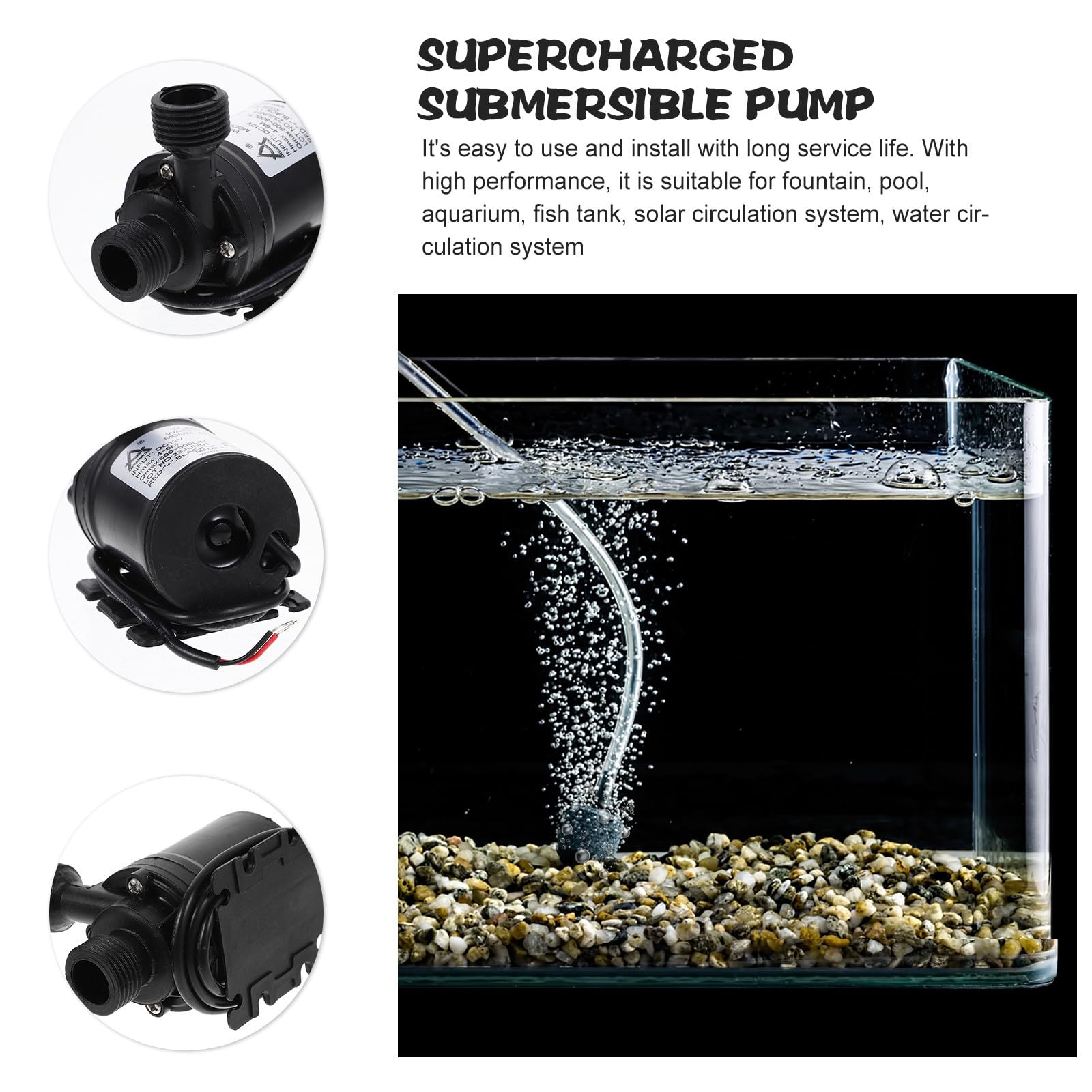 Mini Bomba de Agua Sumergible sin Escobillas 800l/h Negra | 2 Piezas, Plástico, Instalación Sumergible, 12 V, para Fuente y Piscina, Celebracion Verano