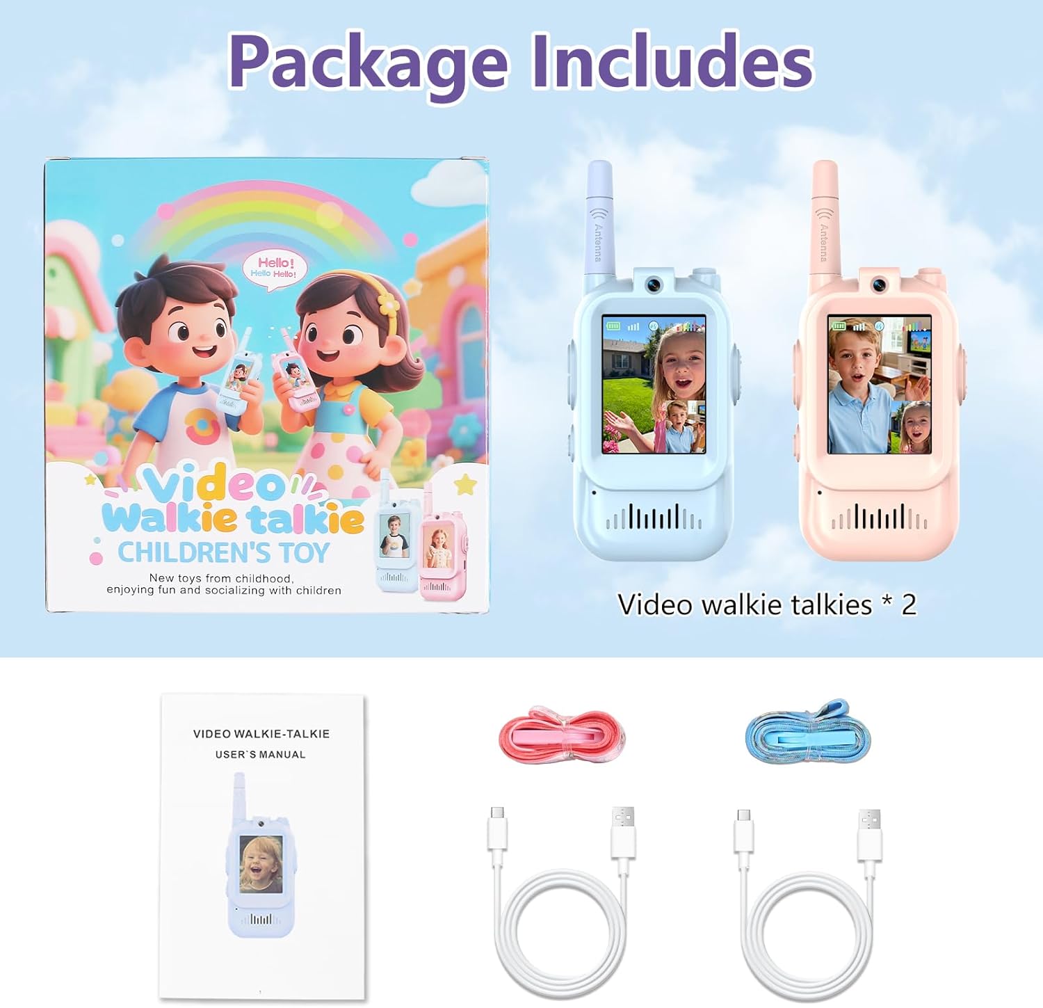 Video Walkie Talkies for Kids, 2 Pack Rechargeable Kids Walkie Talkies, Screen Display and Voice Changer, Indoor Outdoor for Boys and Girls, Age 3-12 (Blue & Pink) - Image 9