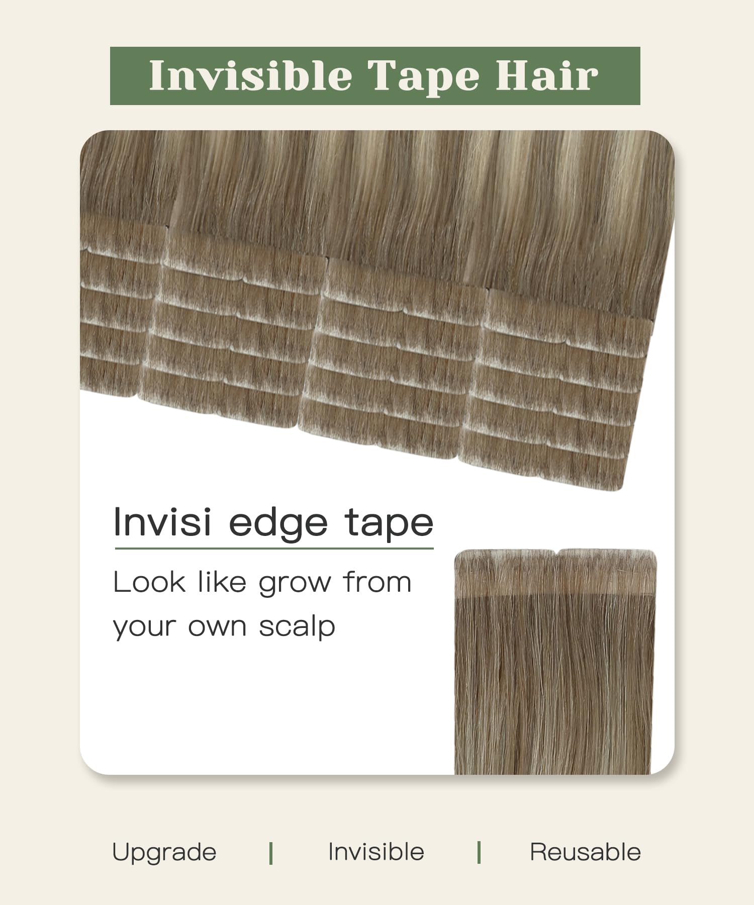SURNEL Extension Adhesif Cheveux Naturel Injection Blonde Platine Balayage #8/60 Extension Cheveux Naturel Adhesif Invisible Brun Clair Ombre Blond Platine 35g/20pcs 40cm Lisse (I#8/60-16)