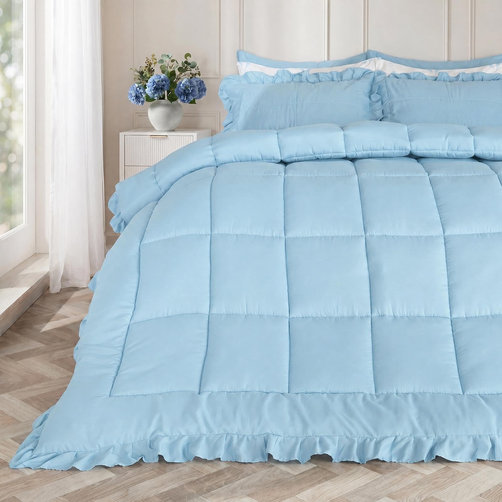 OHS Frill Edge 7.5 Tog Quilt Blue Bedding Coverless Duvet Single — image 1