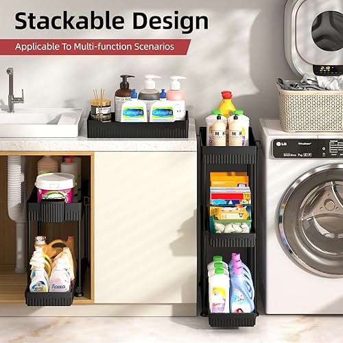 Miniatura 5 de Paquete de 4 organizadores para debajo del fregadero, organizadores de baño y almacenamiento, organizador de armario extraíble multiusos de 2