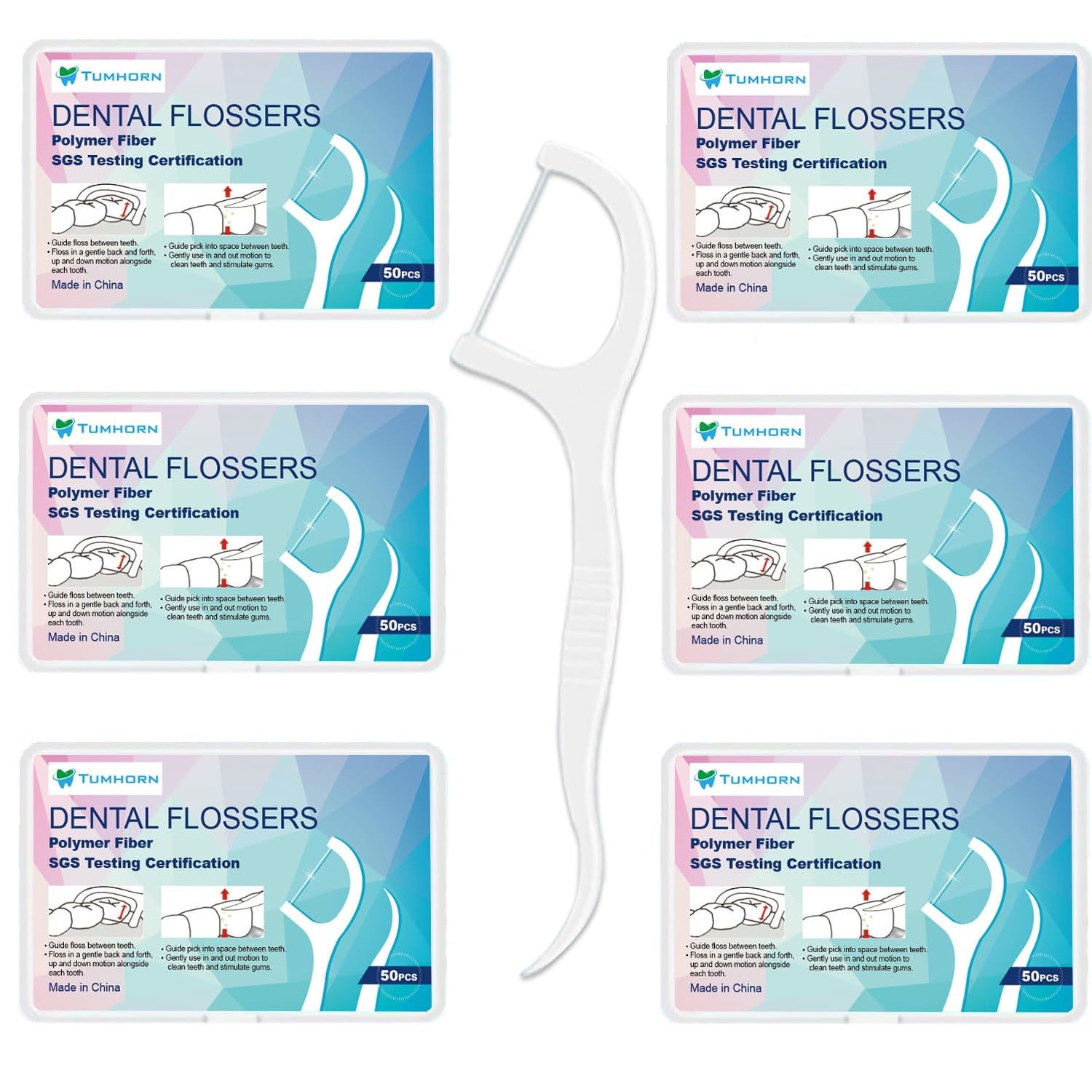 Dental Floss Picks Travel Floss Sticks for Adults Oral Care Toothpicks Floss Picks 6-Boxes 300pcs with Portable Case