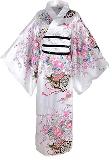 レディーズ 着物 ローブドレス 花柄 花魁 衣装 サテン 浴衣 ロング丈 バスローブ パジャマ ナイトドレス 夏祭り ダンスウェア ベルト付き