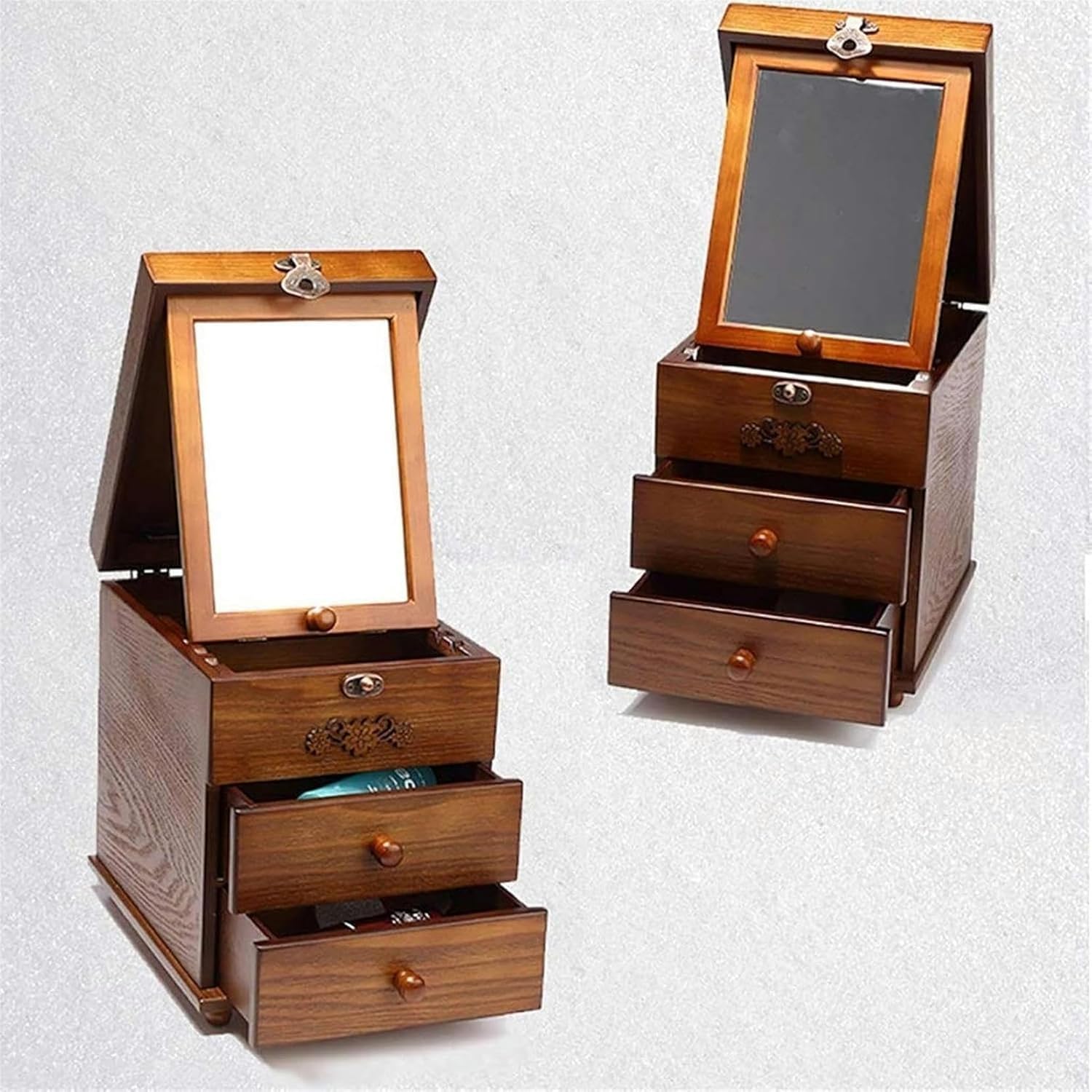 Portagioie in legno anticato con rivestimento in velluto per braccialetti e accessori