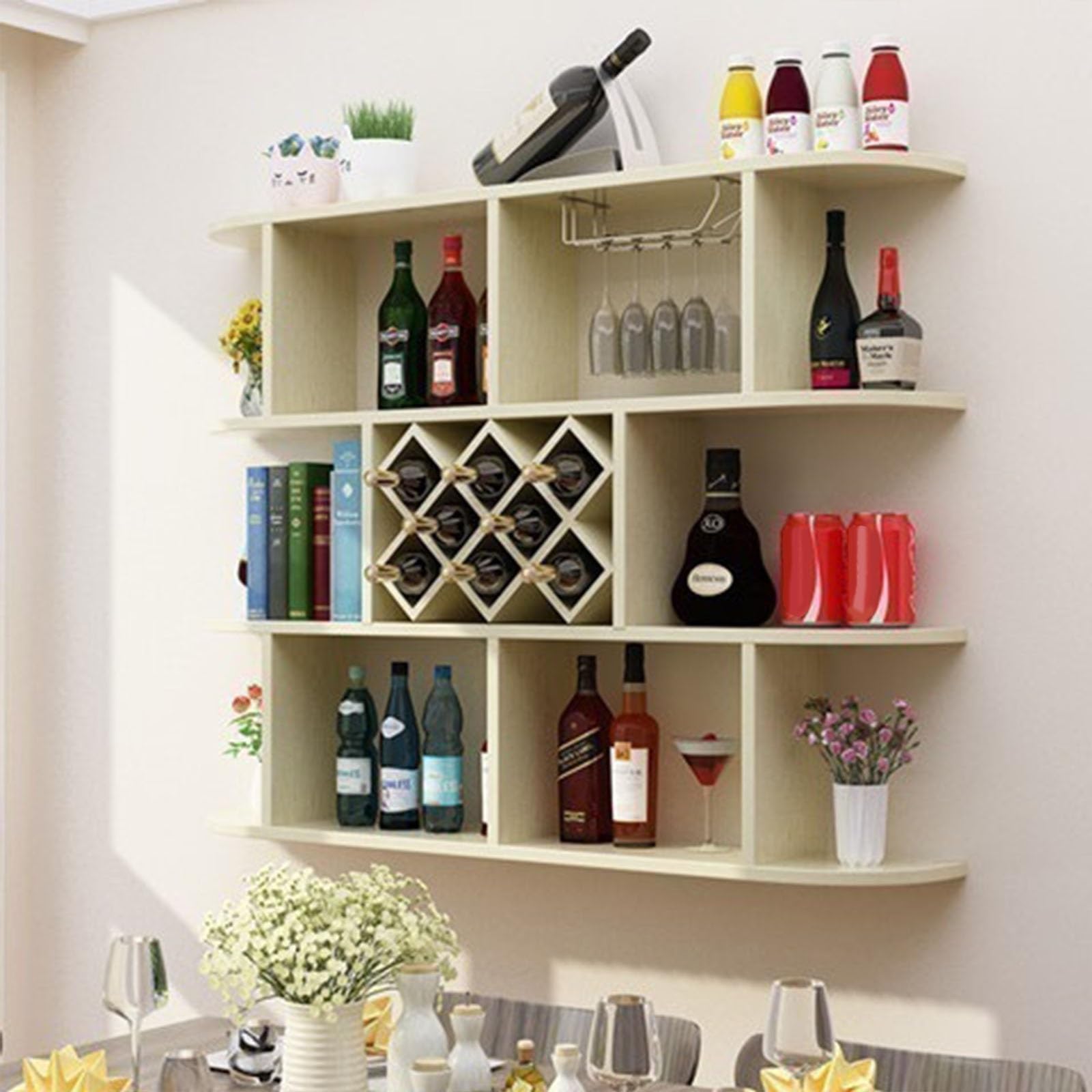 Casier à vin mural et étagère de bar moderne pour bouteilles et verres