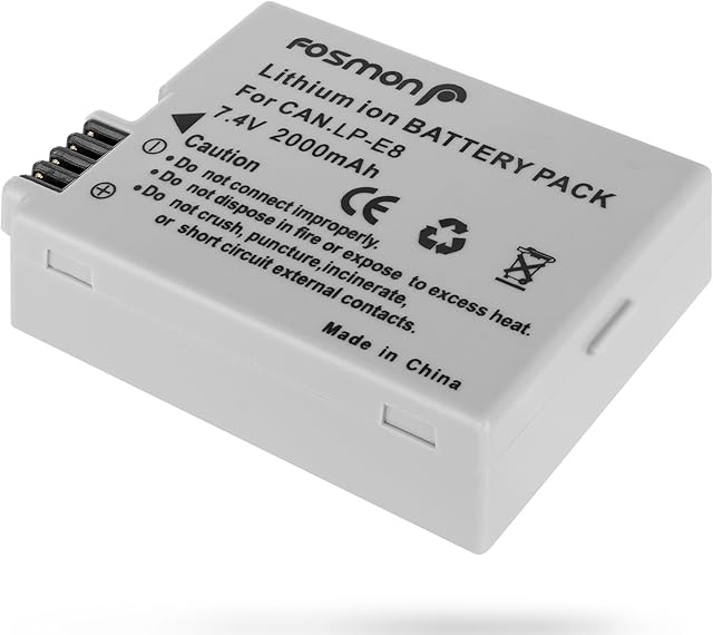 Fosmon LP-E8 High Capacity Lithium-Ion Rechargeable Replacement Battery Compatible with Canon EOS 700D / 550D / 600D / 650D, Rebel T2i / T3i / T4i / T5i, Kiss X5 / EOS Kiss X6i