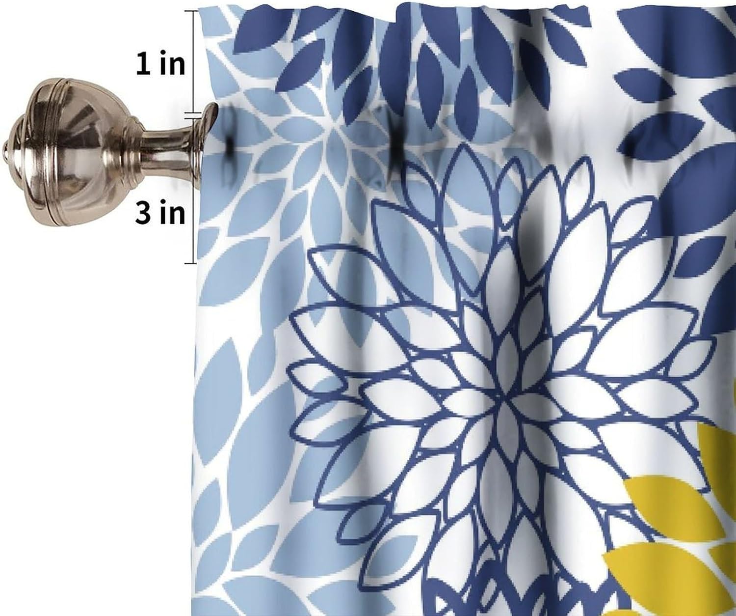 Yellow Blue Dahlia Floral Kitchen Valance Curtain Abstract Geometric Feather-Shaped Natural Flowers Window Treatment for Kids Girls Living Room Bedroom 54x18In