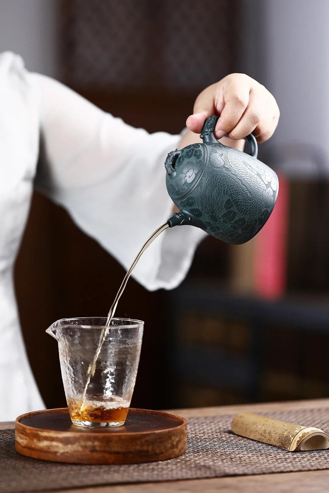 Zestaw do herbaty popołudniowej, ręcznie robiony dzbanek do herbaty z motywem smoka, chiński zestaw Zisha, kolekcja fioletowej gliny Yixing, 300 ml, zestawy do herbaty