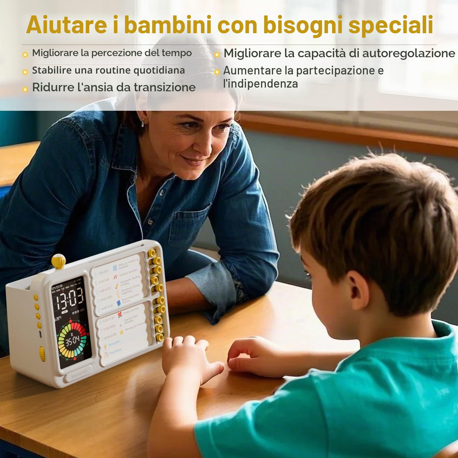 BEAVERLAB - Agenda settimanale per bambini, con timer visivo, routine per bambini, con sveglia, lista di controllo ADHD per attività e cucina