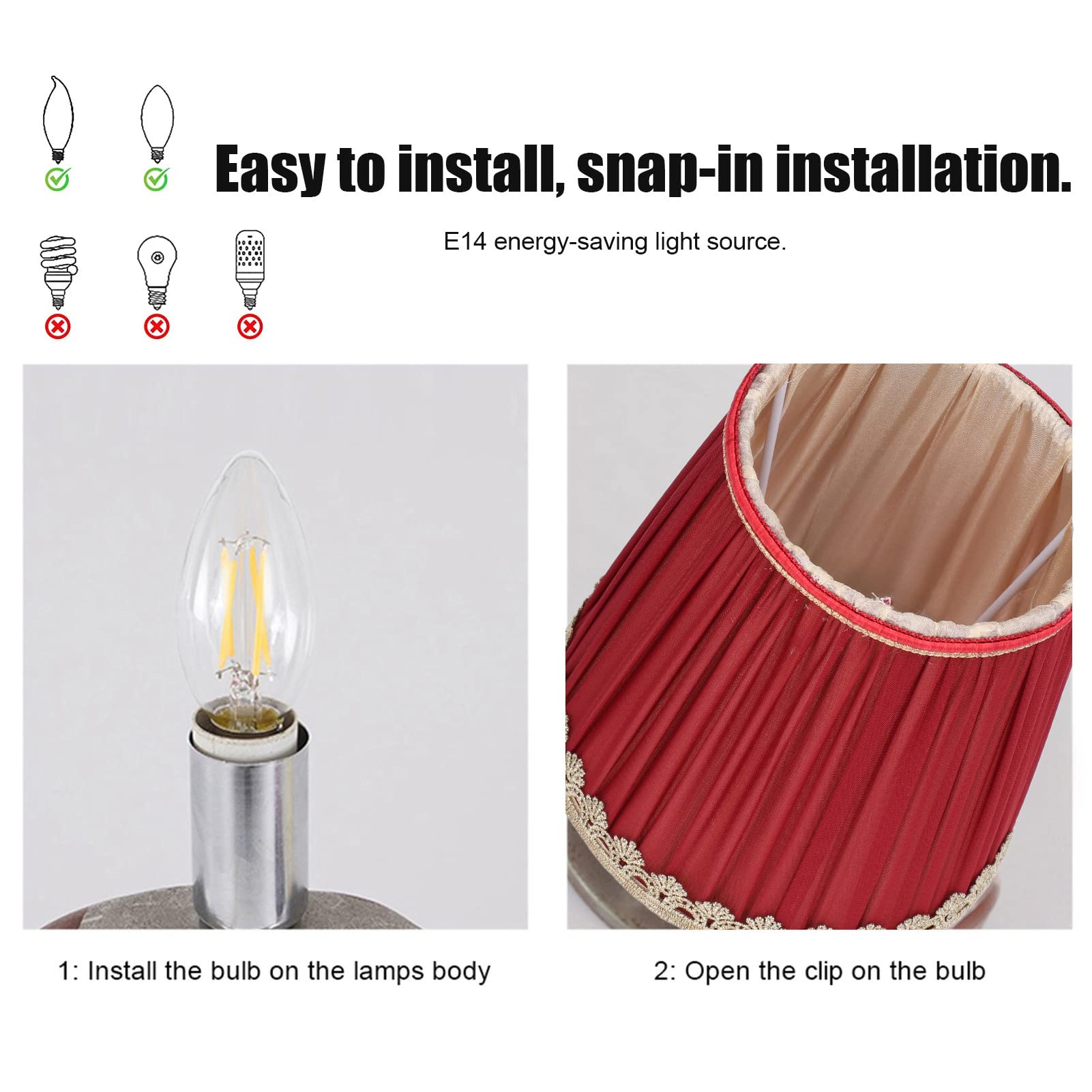 Buachois 6 Pièces Abat-Jour en Tissu, Ensemble de Petits Abat-Jour, Abat-Jour Bord Doré Rouge Vin Bougie Lustre Abat-Jour Fabriqué à la Main Abat-Jour de Remplacement pour Lampe de Table E14 Applique