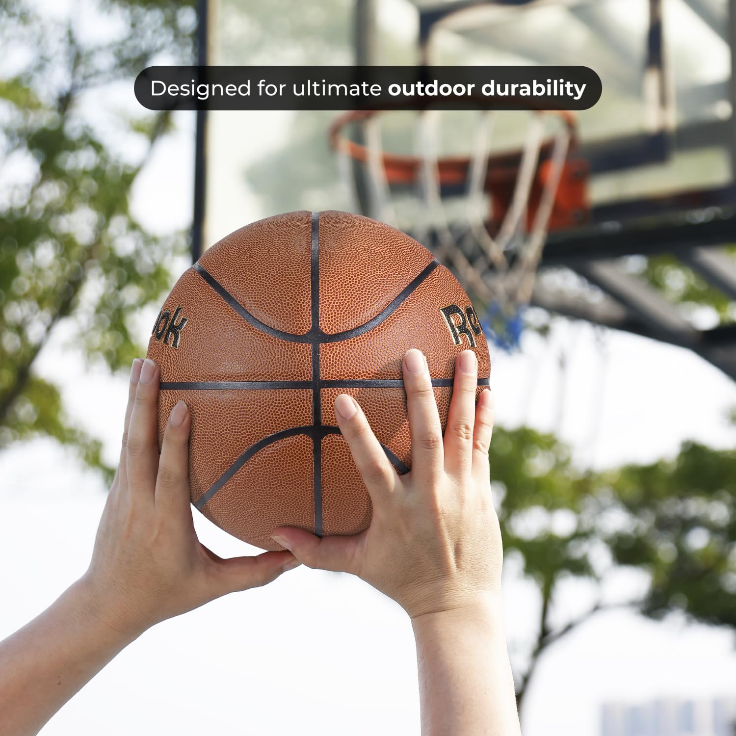 Reebok Balón de Baloncesto de tamaño Oficial, Piel compuesta, Mango Antideslizante, Mantiene la Forma Constante, Duradero para Juegos al Aire Libre