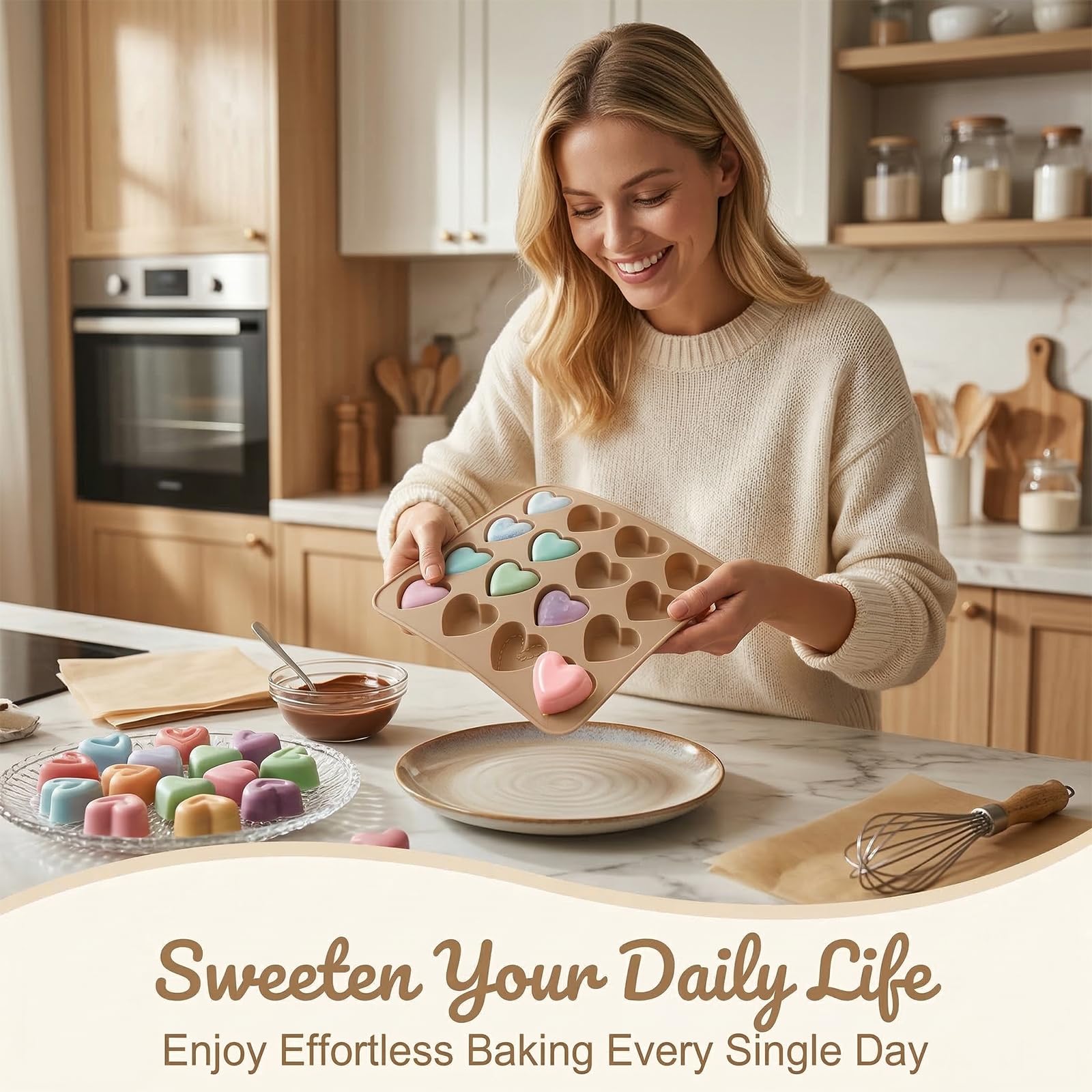 Molde de Silicona Corazón, 12 Cavidades, Antiadherente, Sin BPA, Resistente a la Temperatura -40 a 230°C, para Chocolate, Pasteles, Muffins, San Valentín — view 6