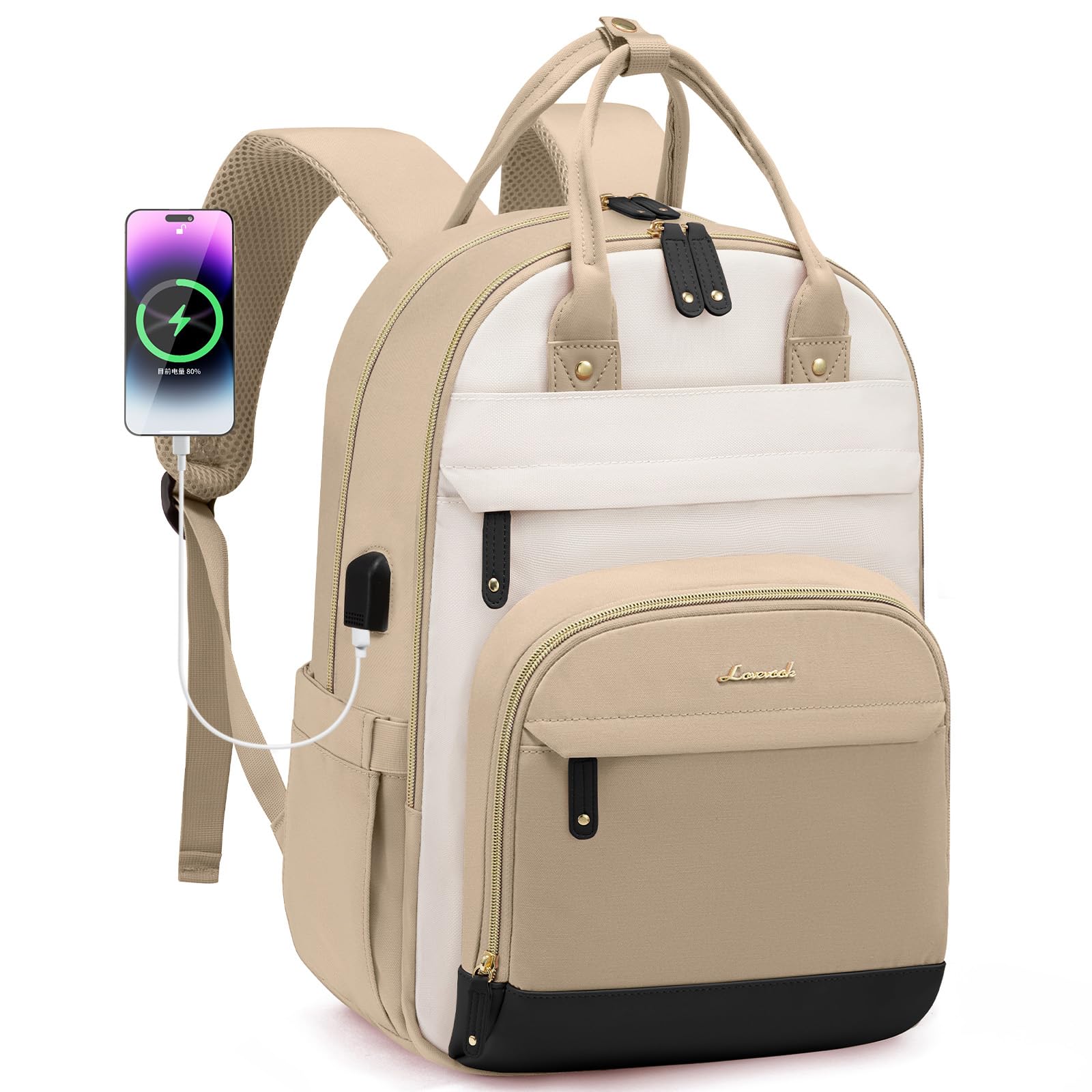 LOVEVOOK Backpack for Women,Laptop Backpack Women,Fits 17 Inch Laptop Bag,School Backpacks,Fashion Travel Work Anti-theft Bag,Waterproof Business Computer College Backpack Purse,Beige-Khaki-Black 17 Inch Beige-khaki-black
