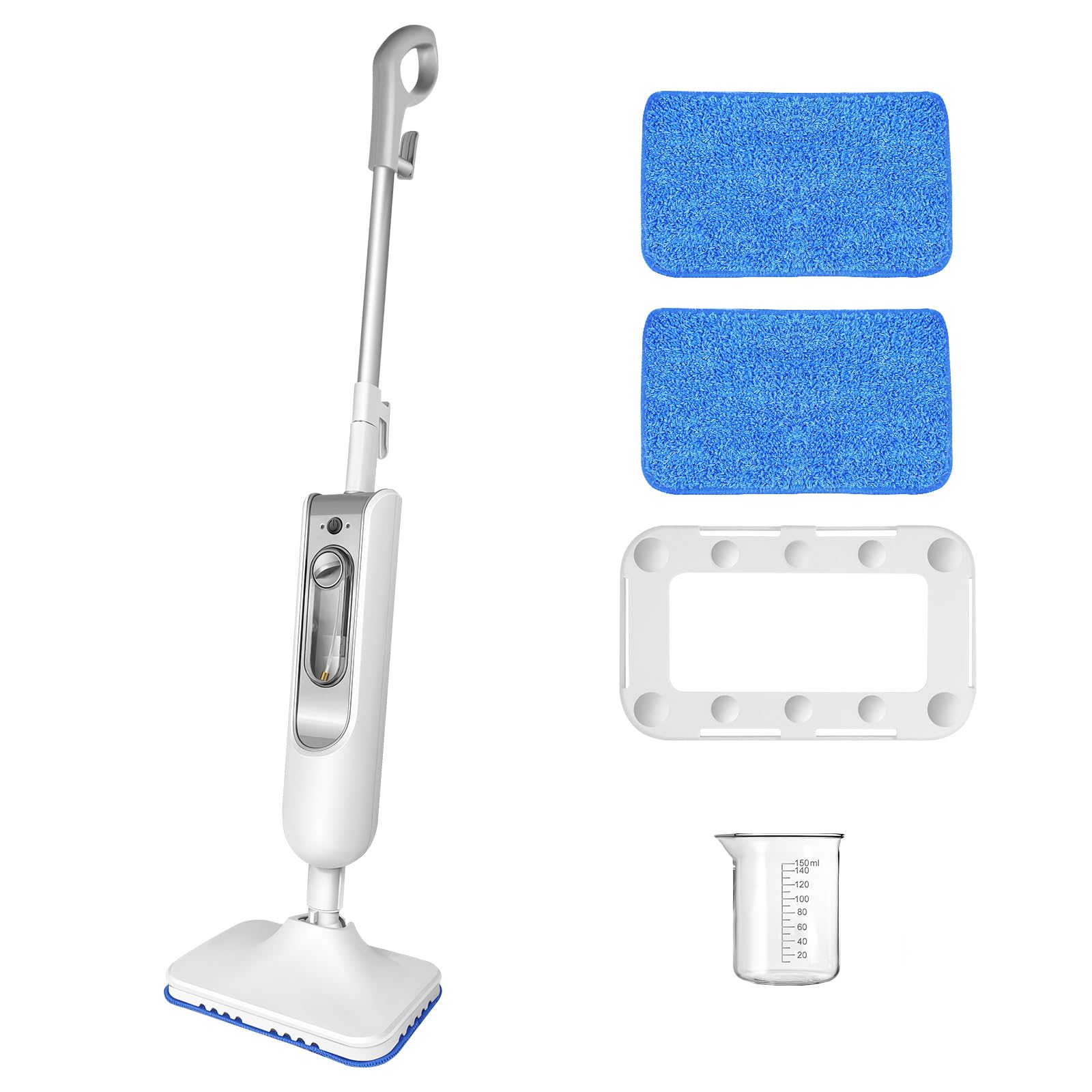 Scopa a vapore da 1500 W, con 2 panni, pulitore a vapore portatile, 2 velocità, serbatoio dell'acqua da 400 ml, cavo da 4,8 m, facile da usare, 2 panni