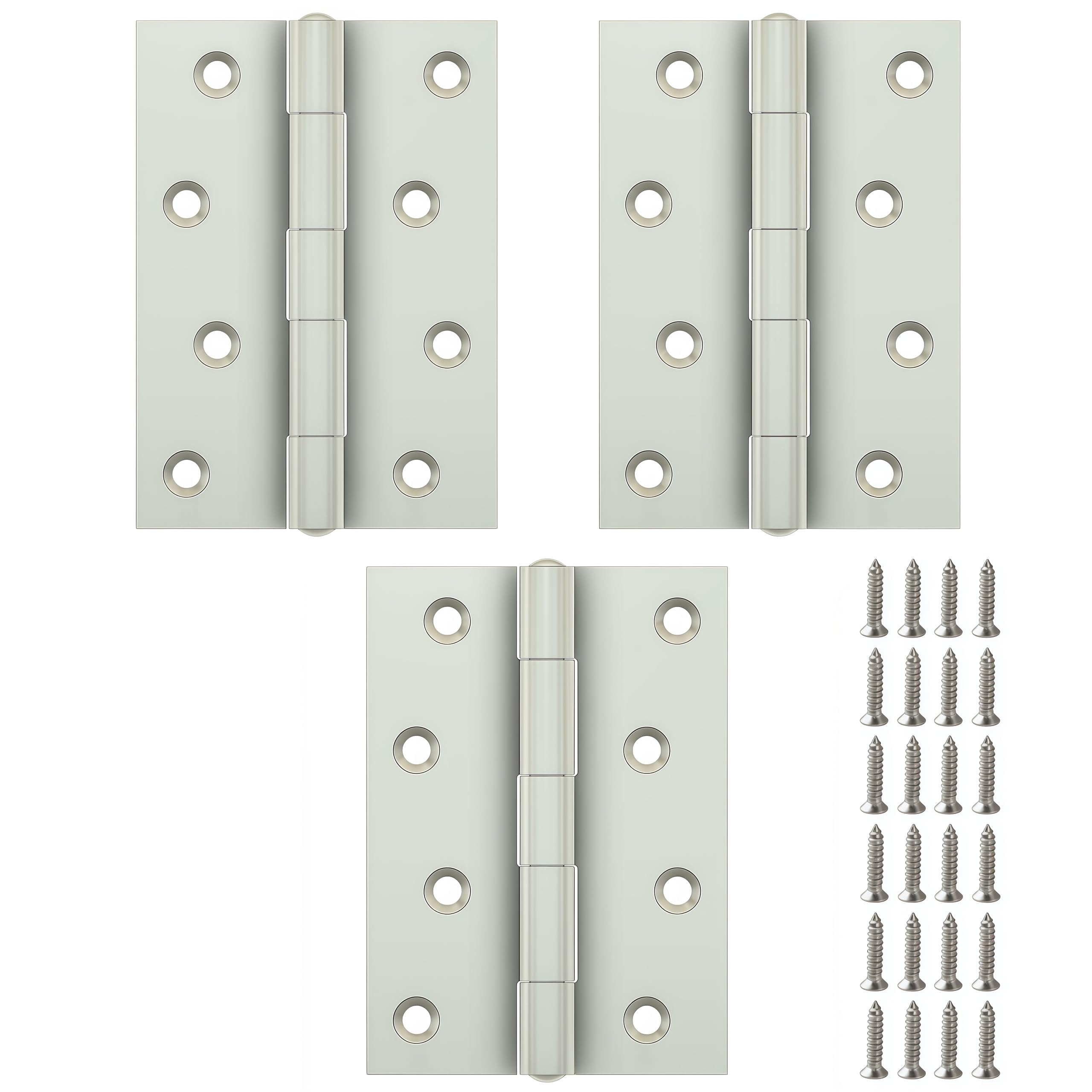 Vbnexyr Regular Hinge 3 Pack Of Stainless Steel Folding Hinges For Cabinets Casement Hinges And Door/Window Hardware With Screws 100 * 71 * 2.5Mm [Brushed Steel Core]