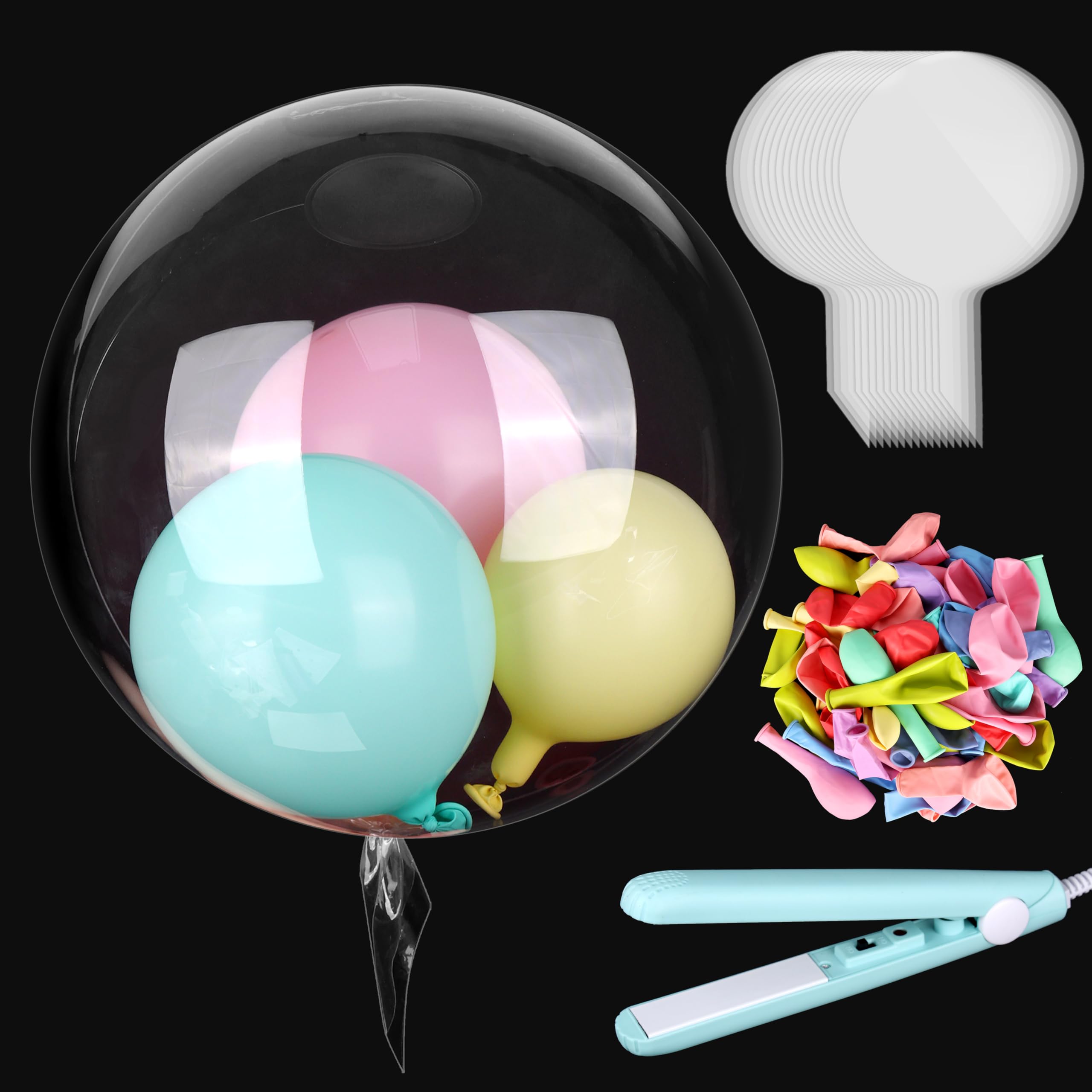 Bobo Balloon, 20Pcs 24 Inch Largr Clear Bubble Balloon, Small Heat Sealer and 50Pcs Balloon Decoration, Clear Balloon For Stuffing, Birthday Party, DIY, Wedding
