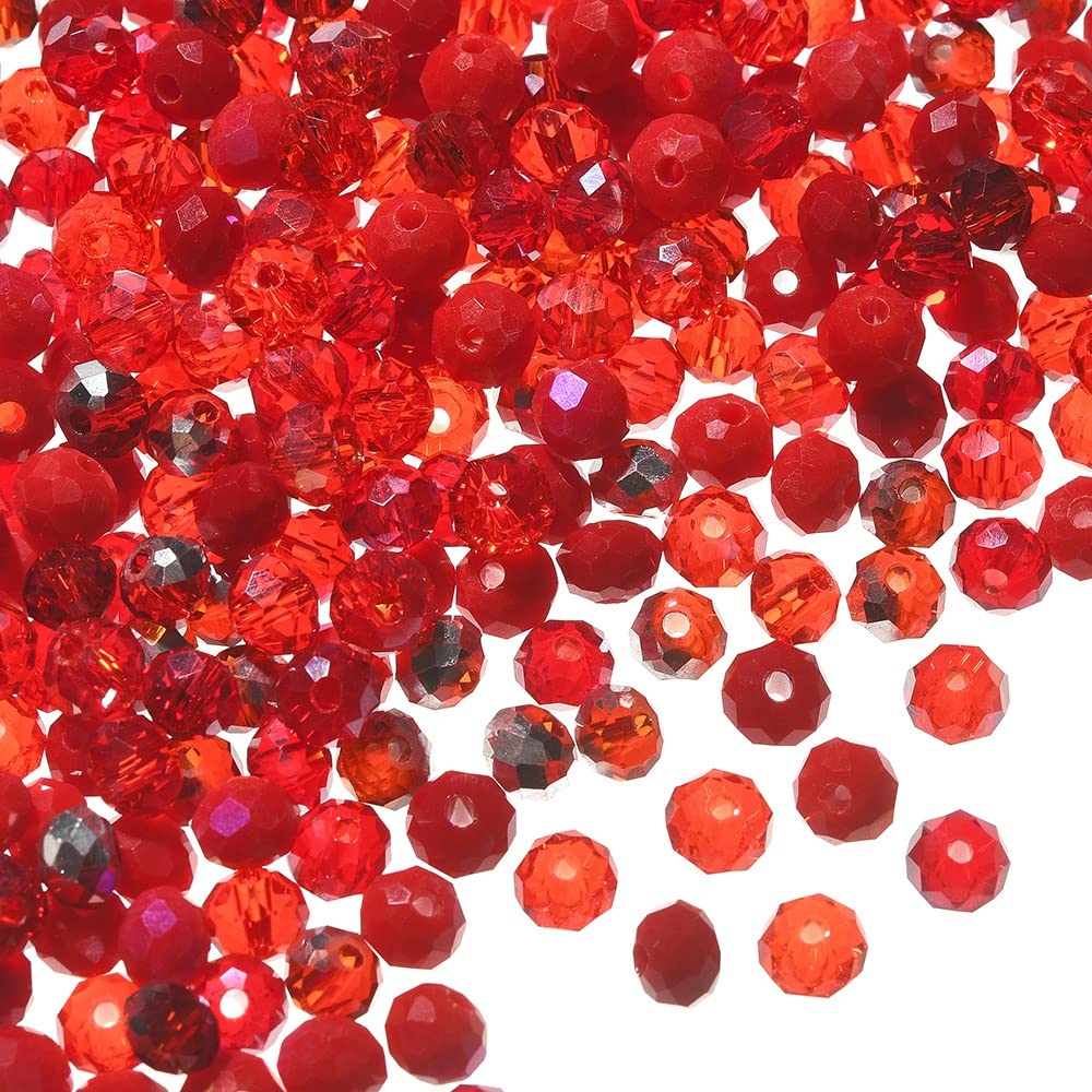 Airssory 300 Pcs 6-Colors Assorted Red Theme AB Color Plated Glass Crystal Loose Beads Faceted Round Spacer for Necklace Bracelet Earrings Jewellery Making - 6x5mm — image 1