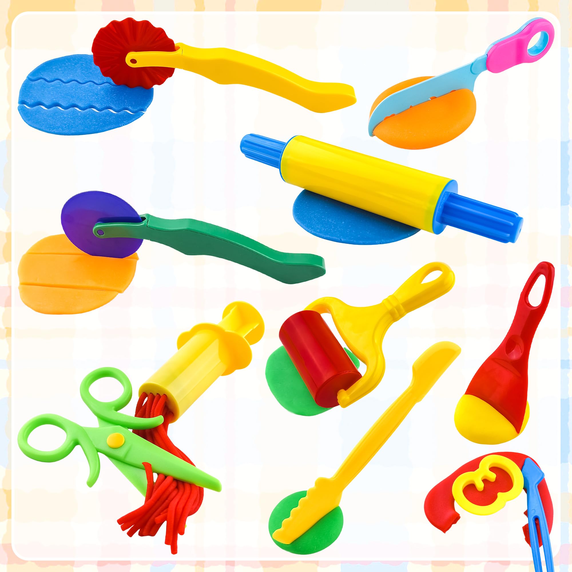 Oun Nana Playdough Tools Set 57 PCS Plastic Playdough Toys Accessories with Play Dough Alphabet Letters and Numbers Cutters, Rolling pin, Rollers, Dough Extruder, Safety Scissors, Plastic Knife - Image 3