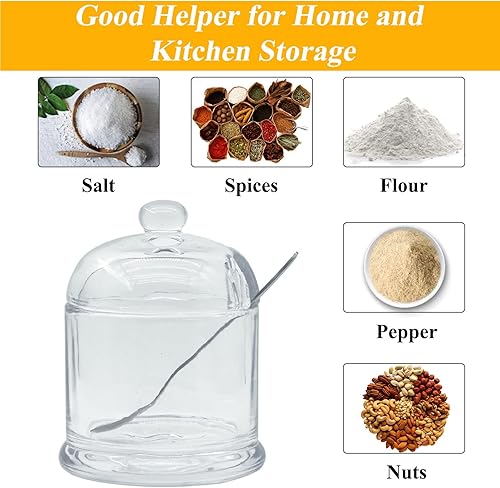 Miniatura 4 de Kitchenexus Azucarero de cristal, recipiente transparente con tapa y cuchara, dispensador de condimentos de 9.4 onzas, caja de azúcar con cubierta