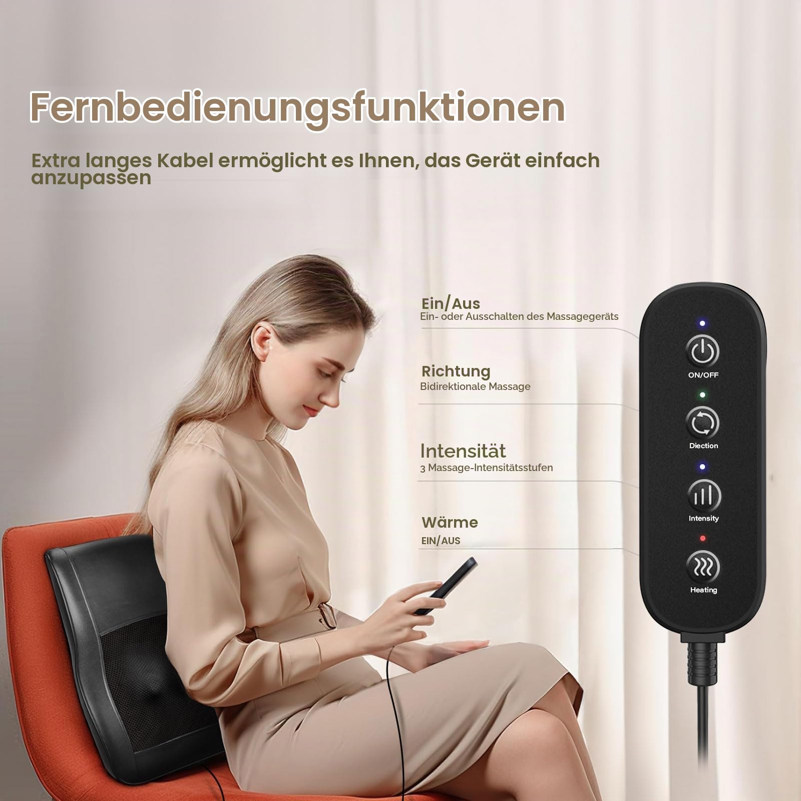 Nackenmassagegerät mit Wärme – Shiatsu Massagekissen für Nacken, Schultern & Rücken mit 3D-Knetmassage, 3 Heizstufen & Vibrationsfunktion – Massagematte für Büro, Auto & Zuhause